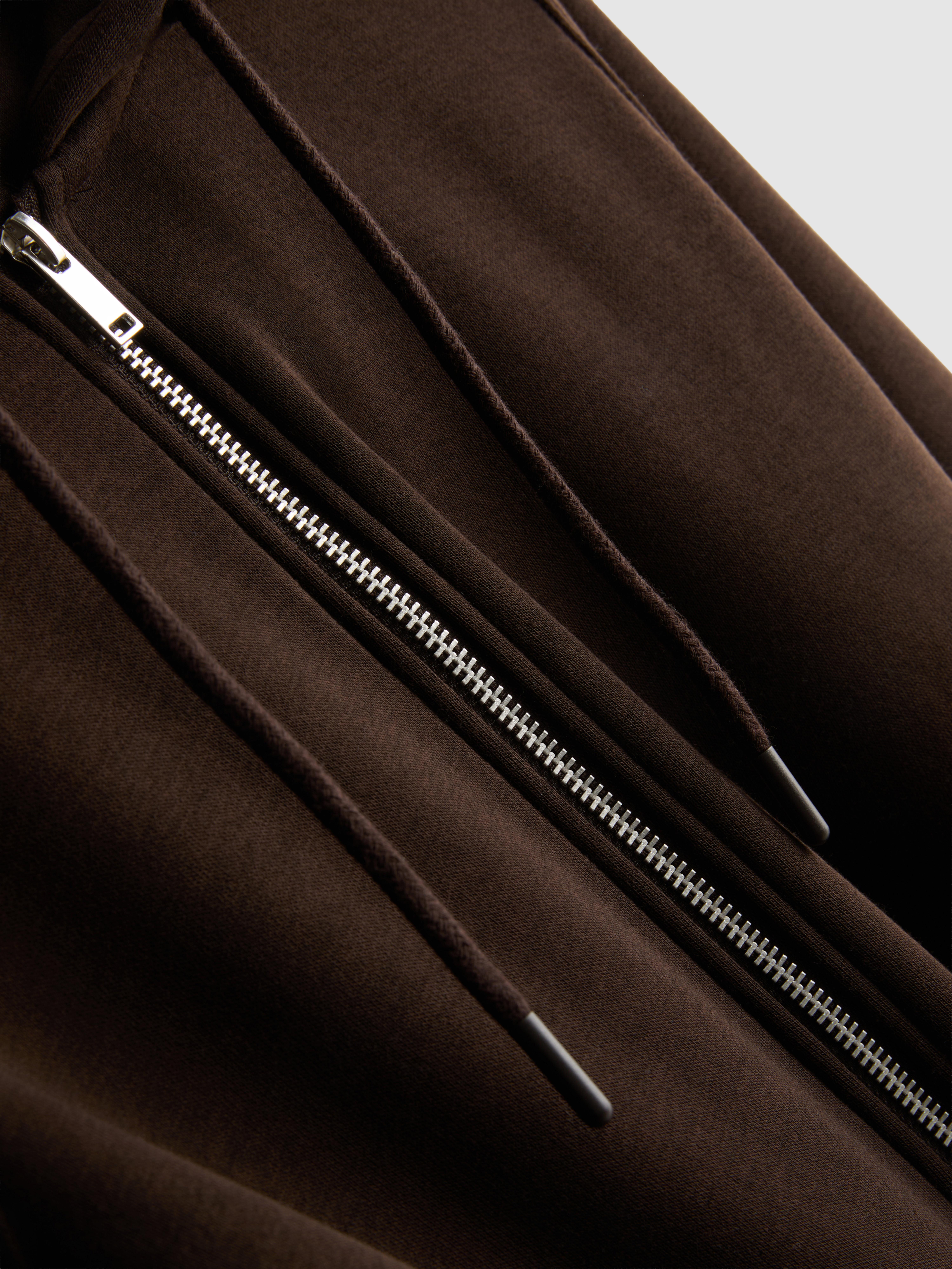 Essential Cotton Blend Zip Through Hoodie - Chocolate
