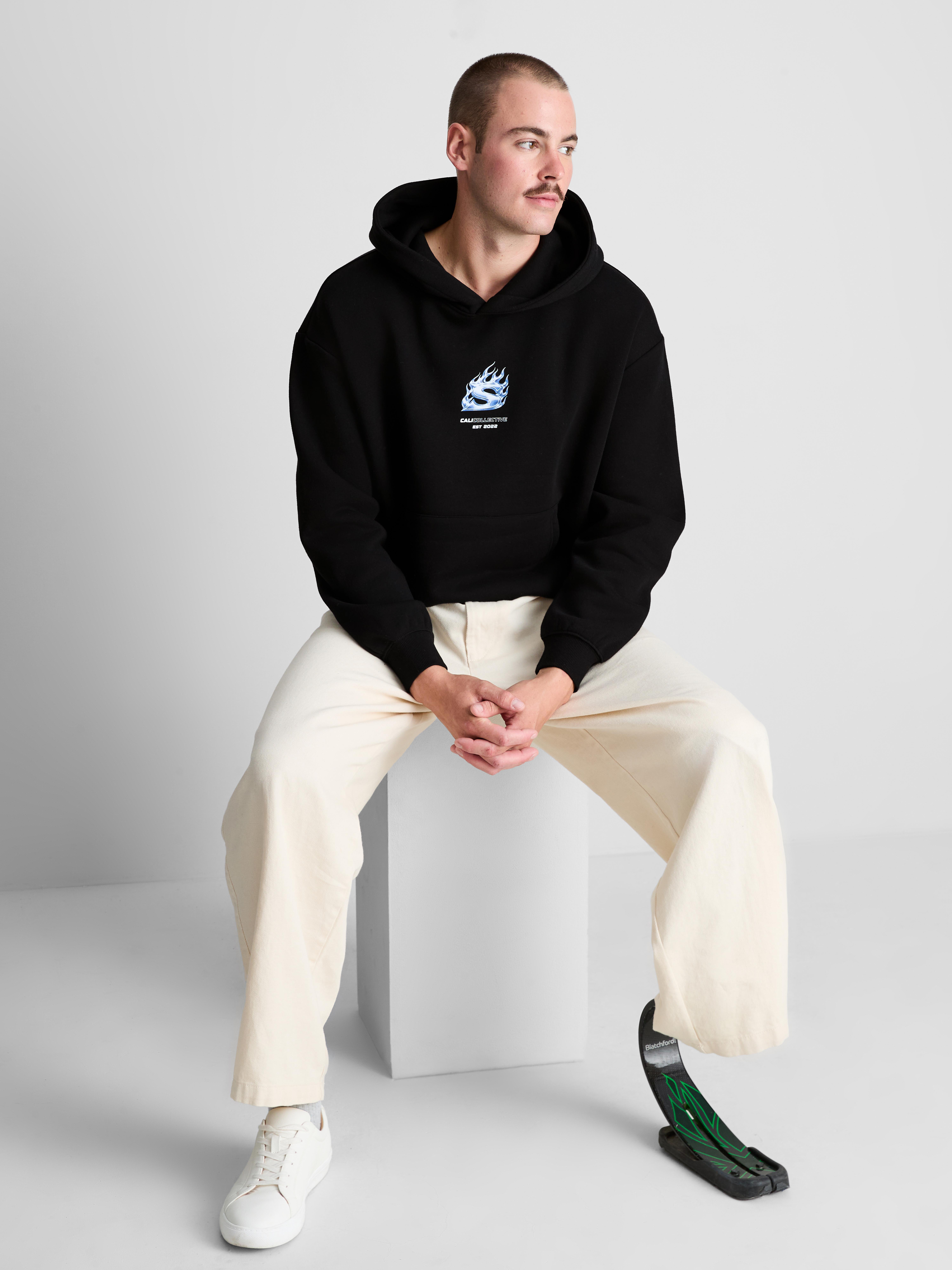 Cali Collective Cotton-Blend Graphic Hoodie - Black