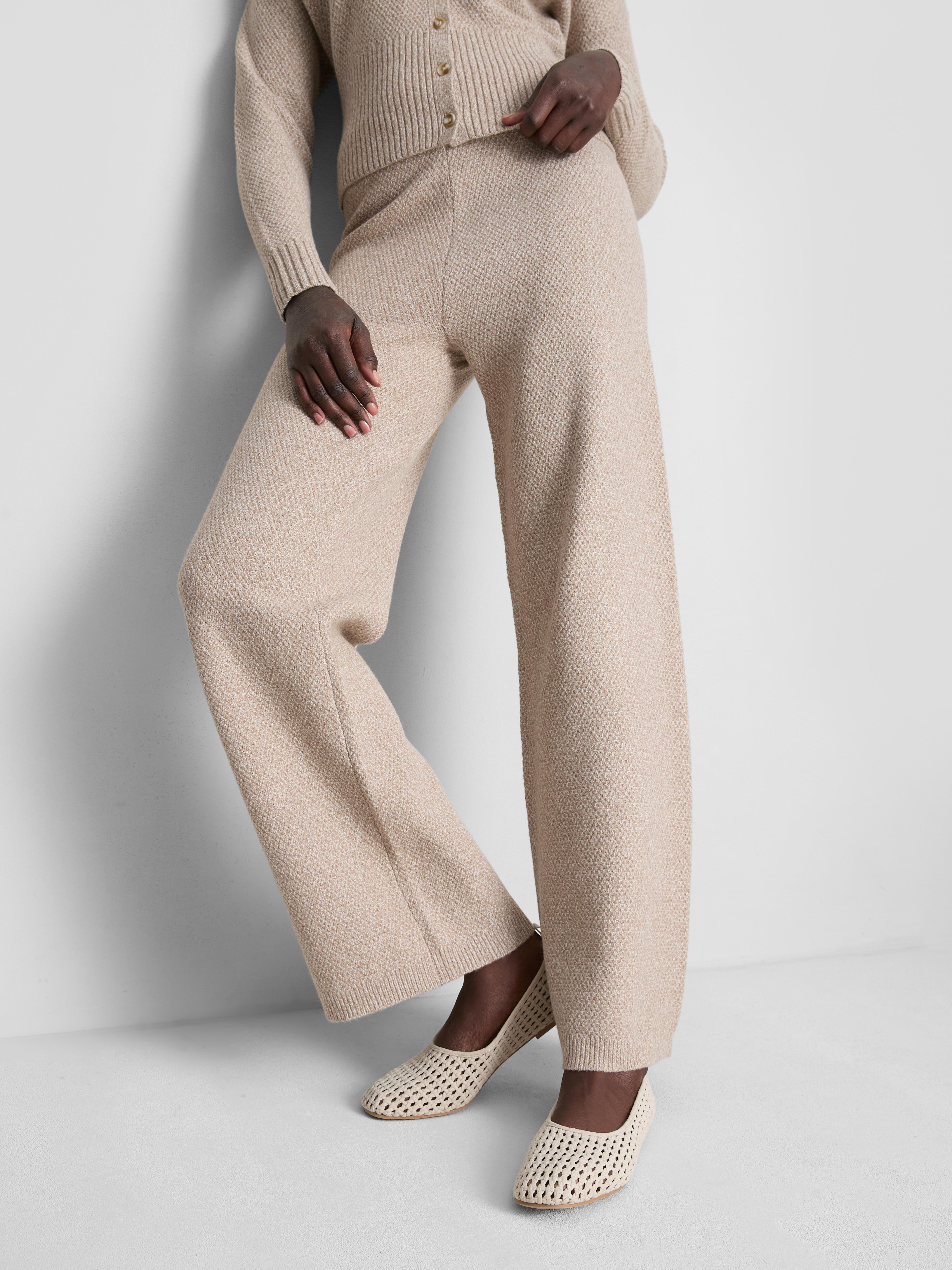 Knitted Marl Pants - Beige