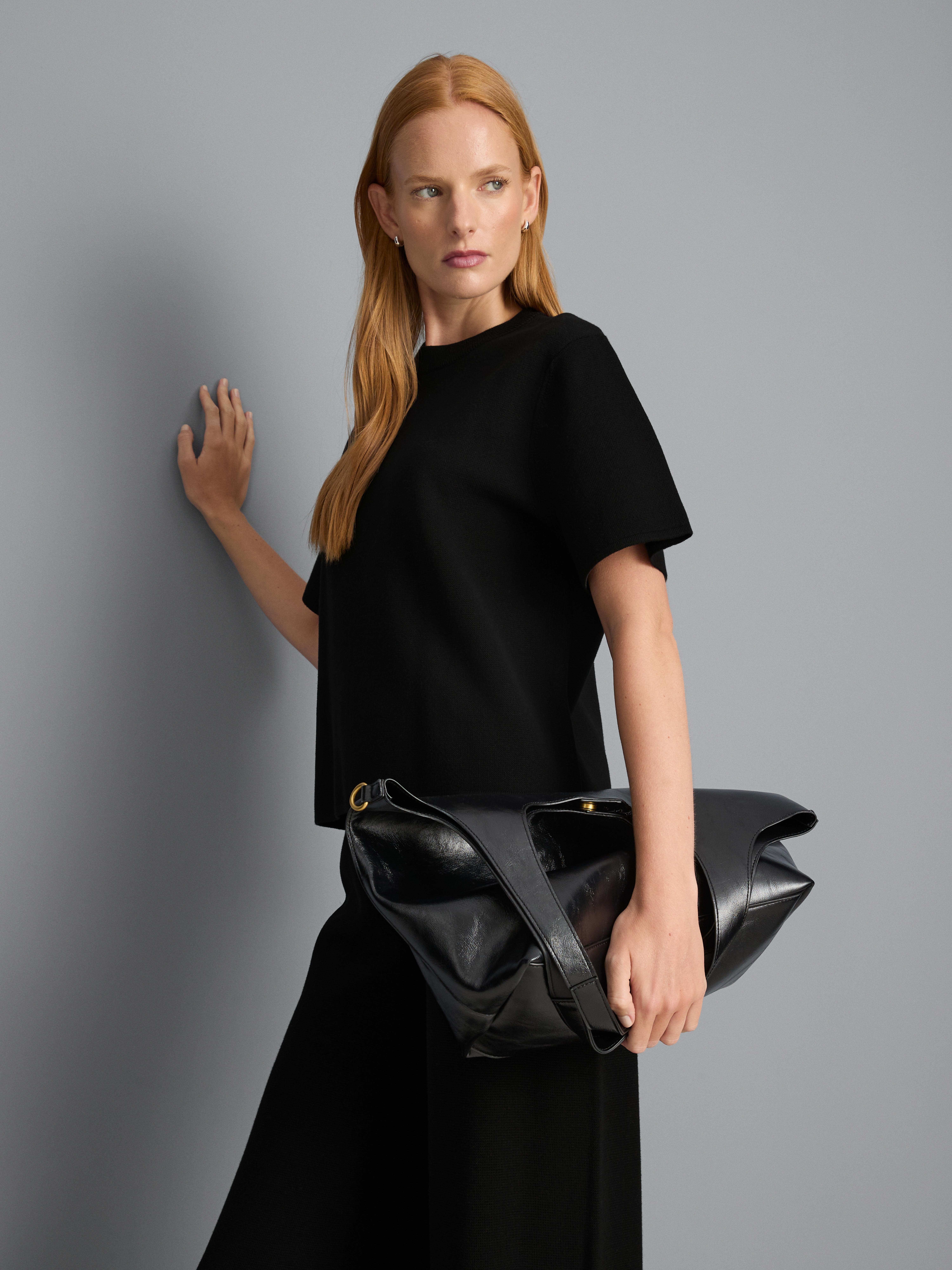 Boxy Compact Knit Tee - Black