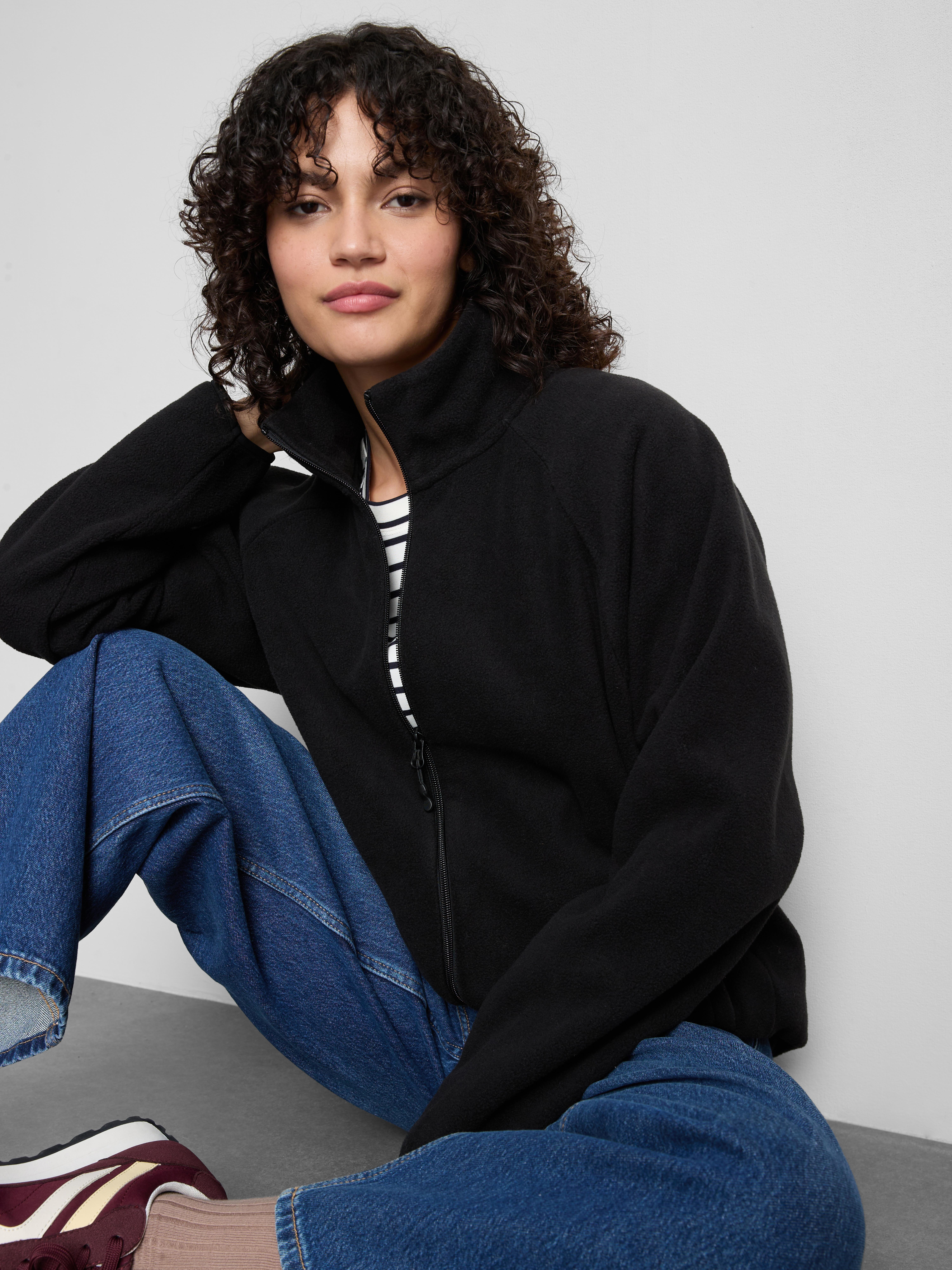 Zip-Up Funnel Neck Fleece - Black