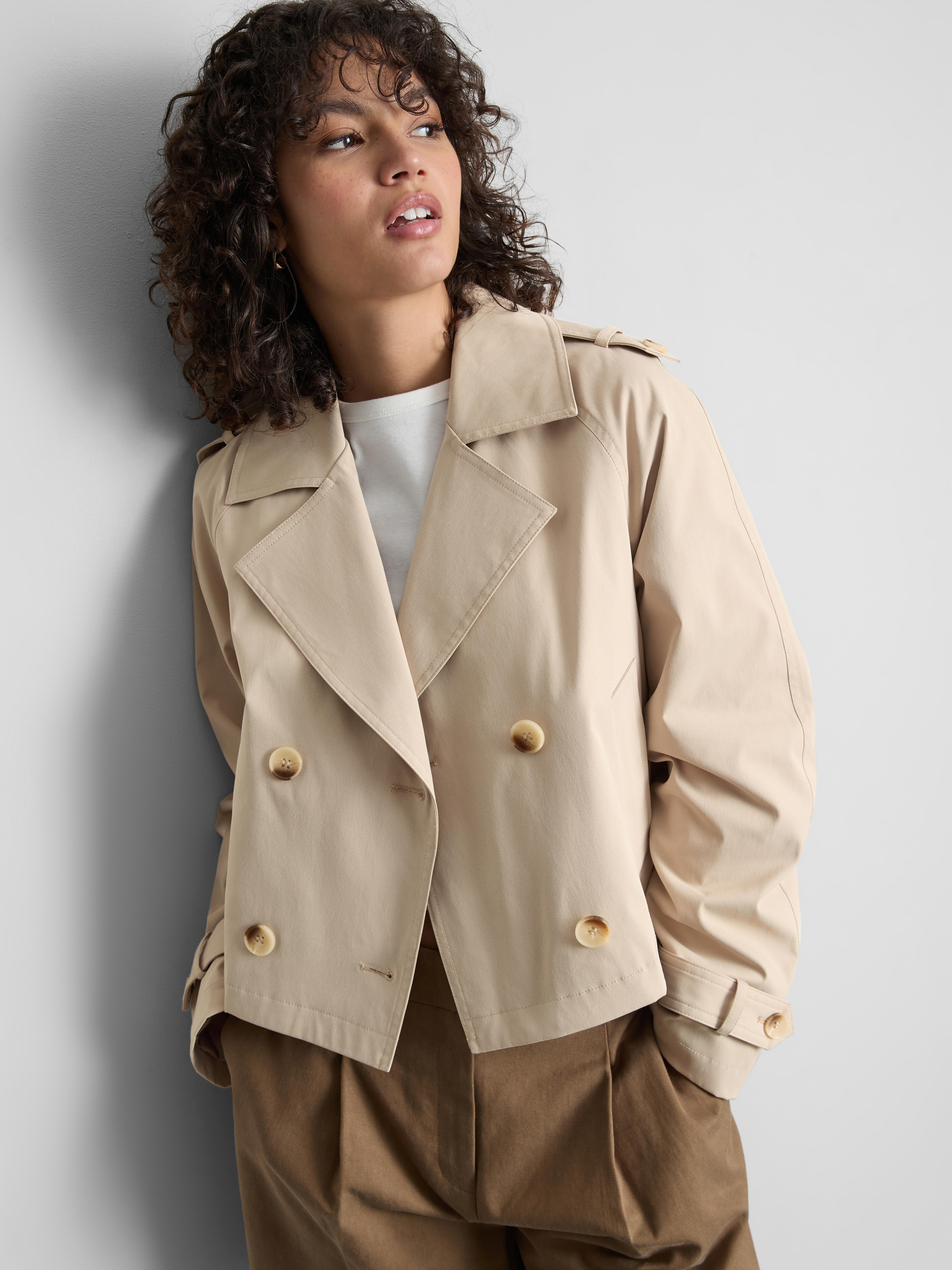 Double-Breasted Boxy Rain Jacket - Stone