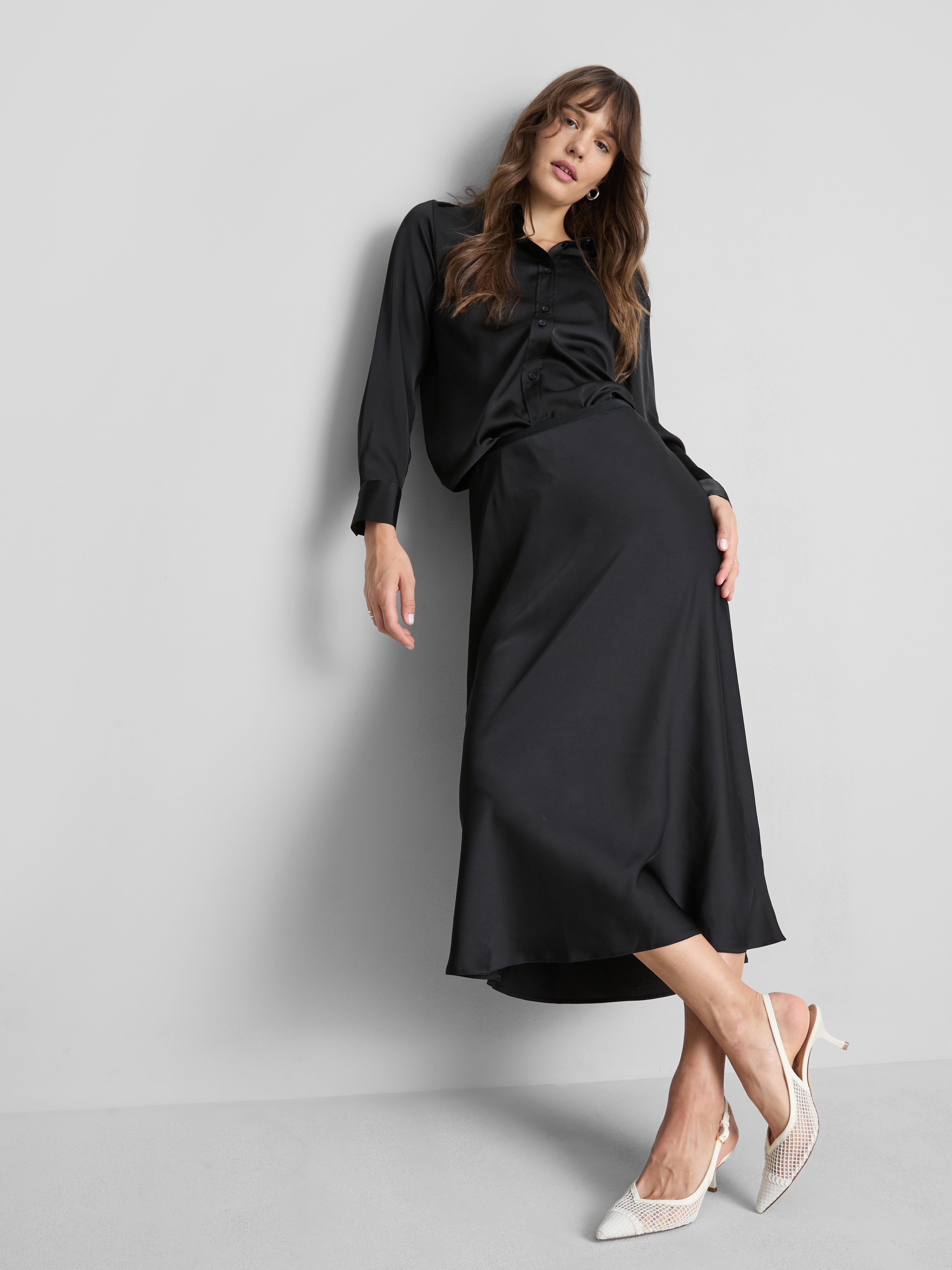 Satin Circle Midi Skirt - Black