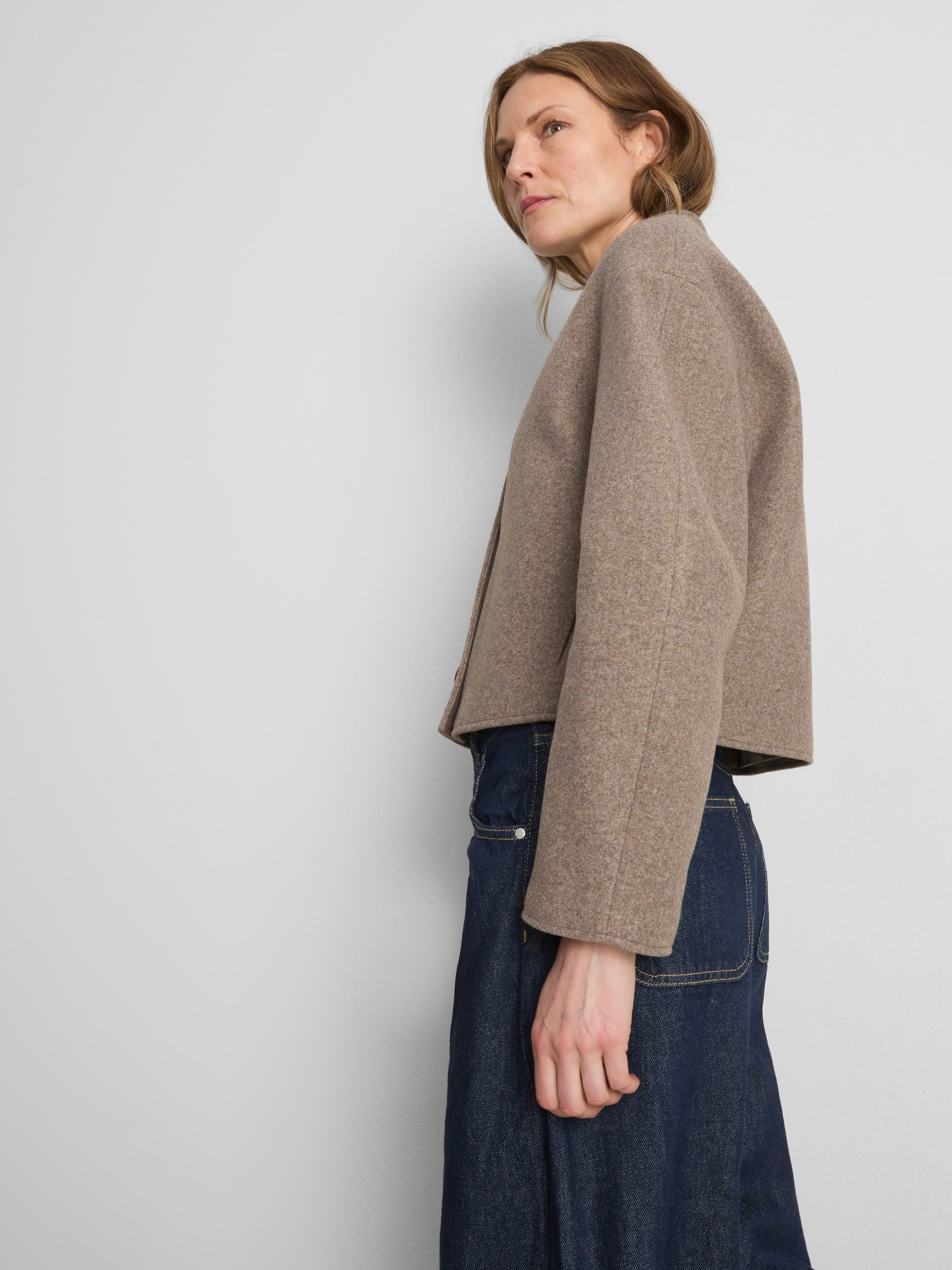 Structured Collarless Cropped Jacket - Taupe
