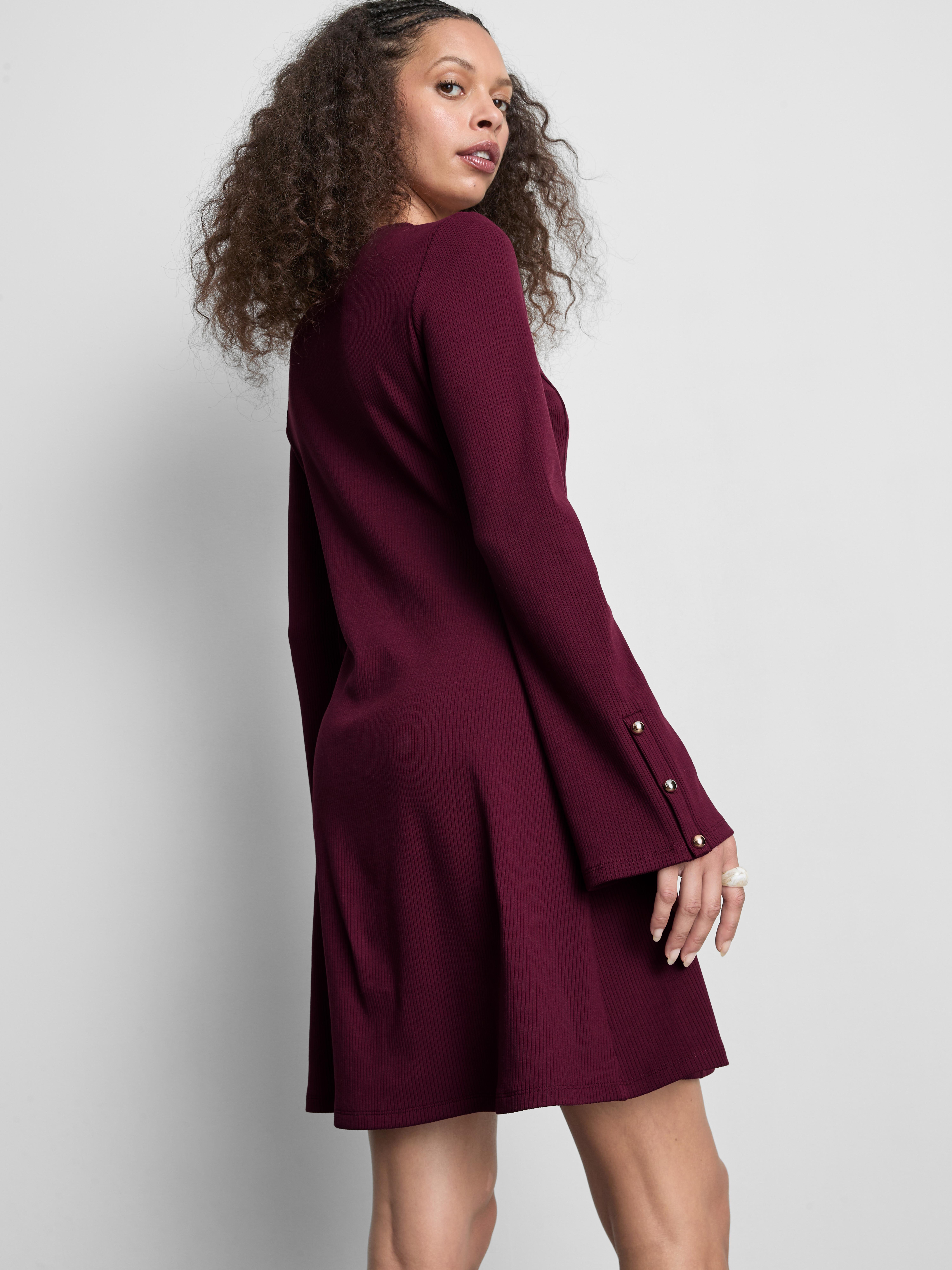 Ribbed A-Line Mini Dress - Plum