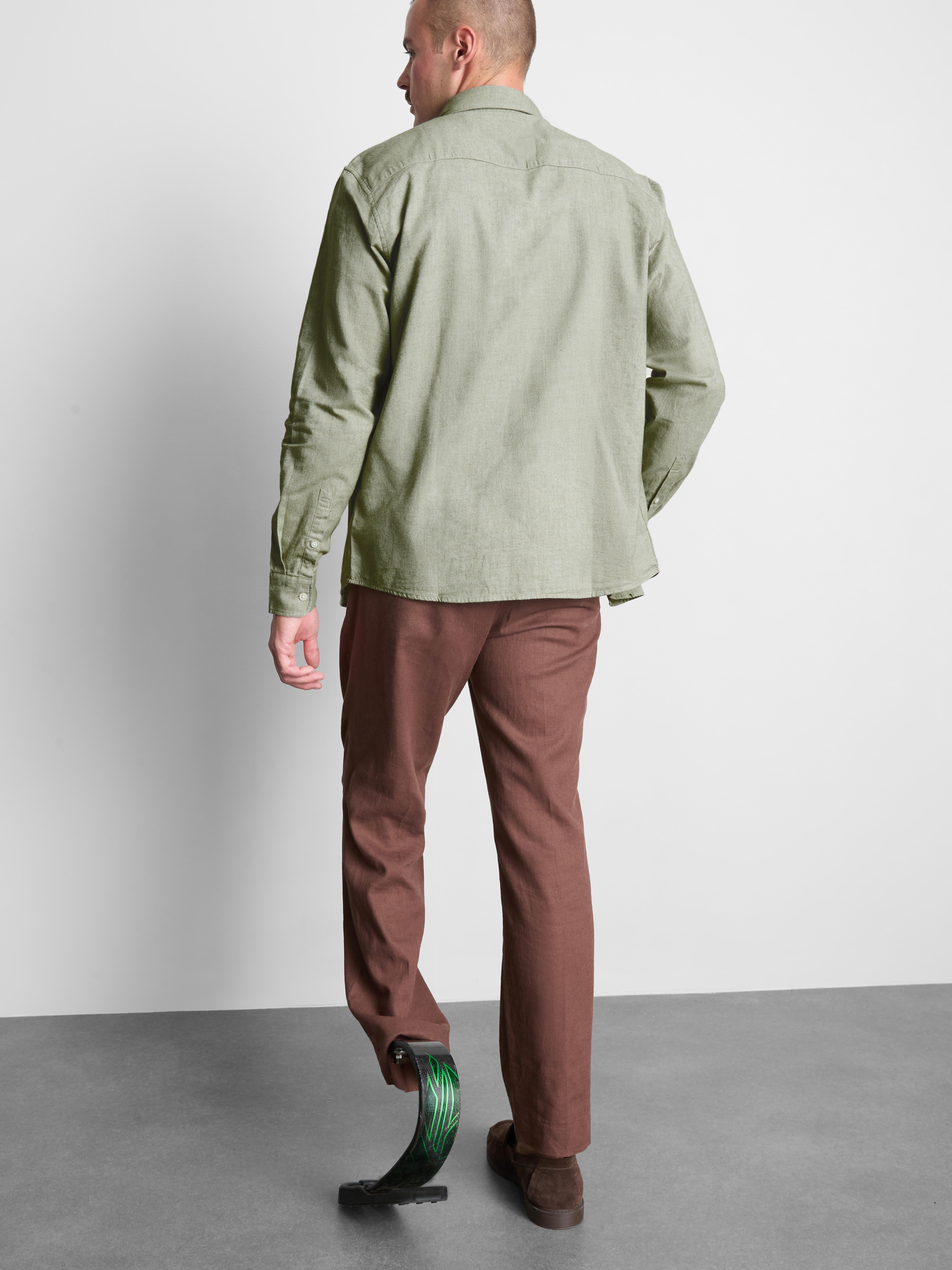 Pure Cotton Button-Down Shirt - Green