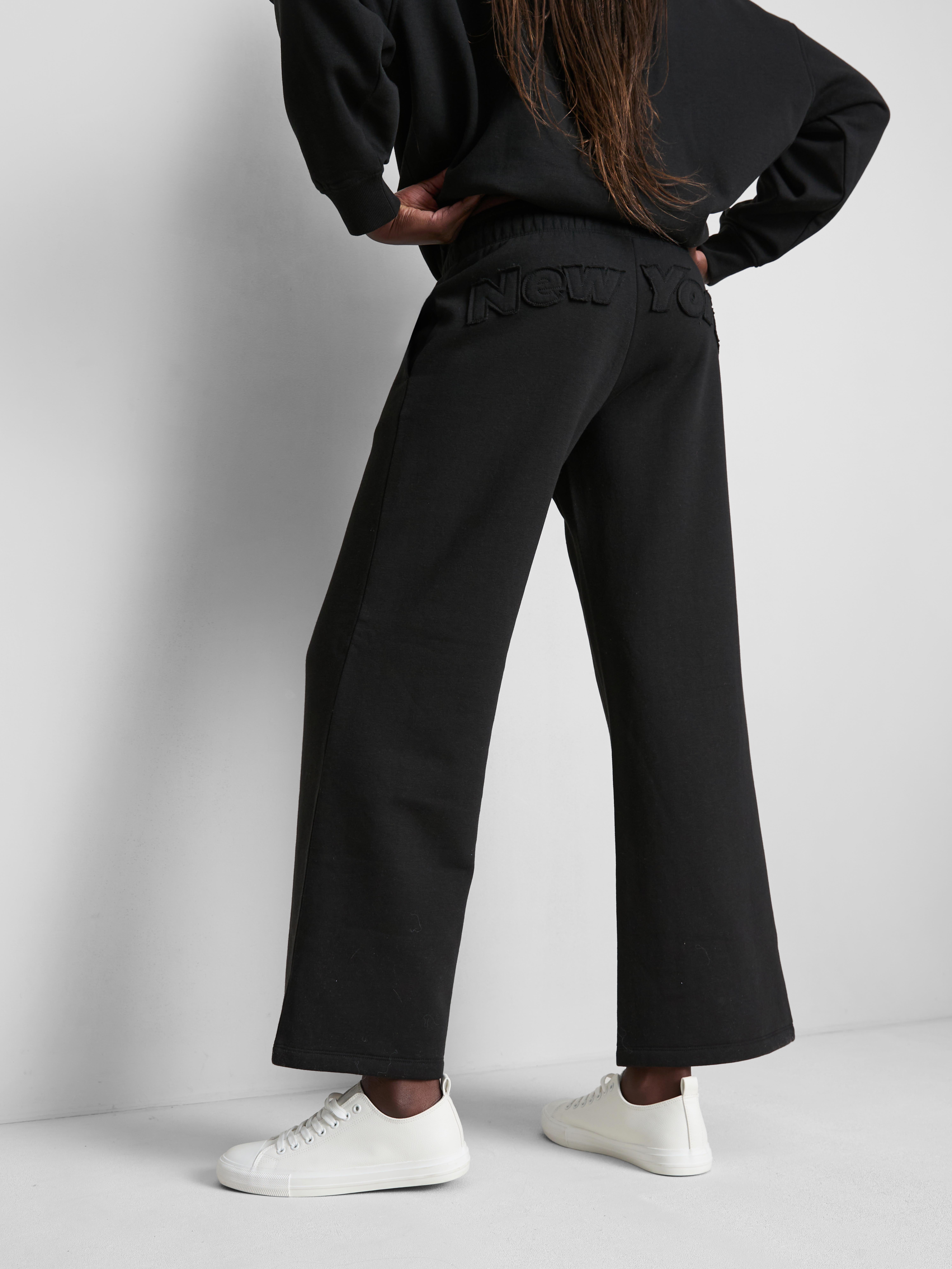 Cotton-Rich Wide-Leg Appliqué Joggers - Black