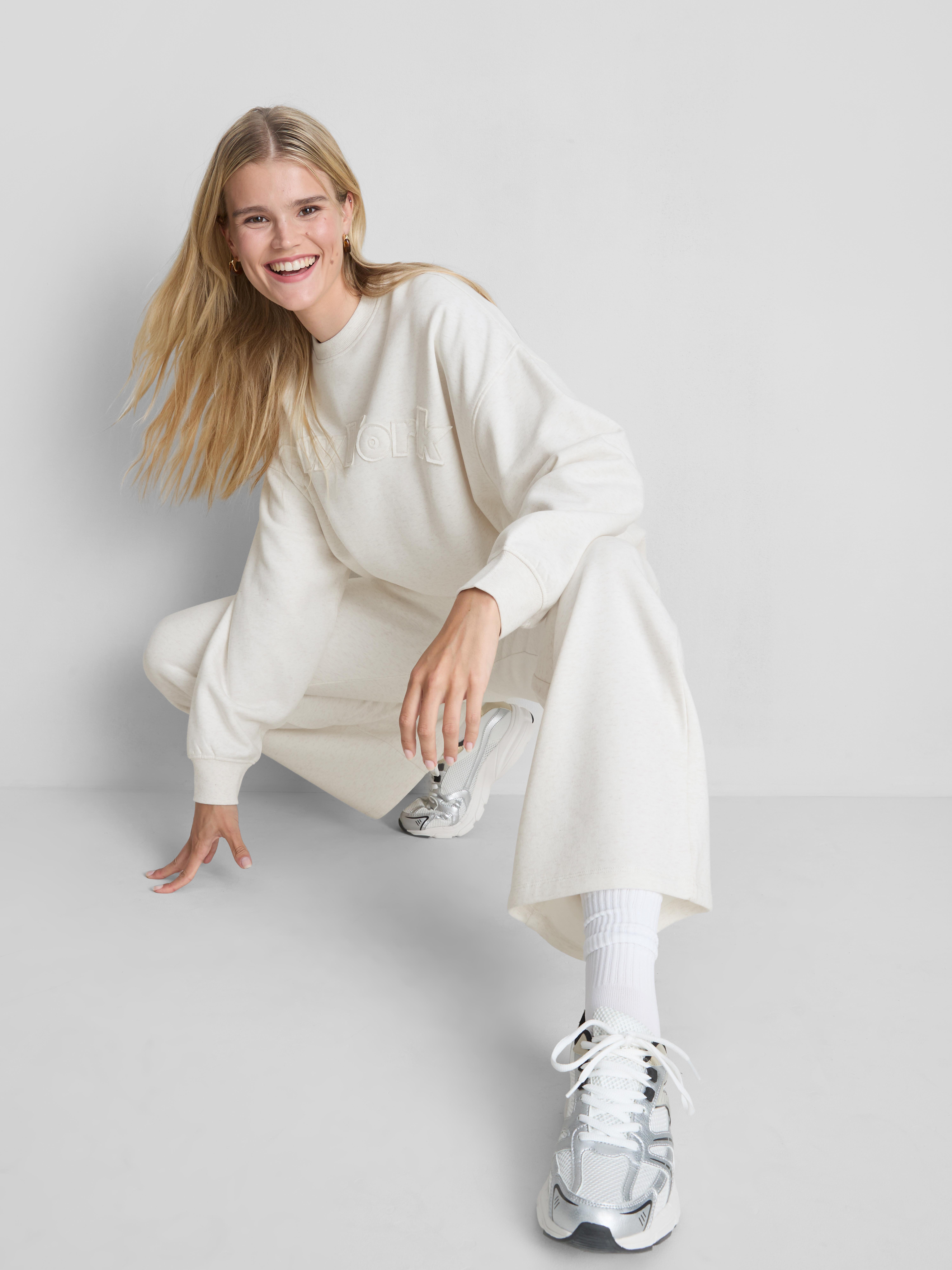 Cotton-Rich Wide-Leg Appliqué Joggers - Oatmeal