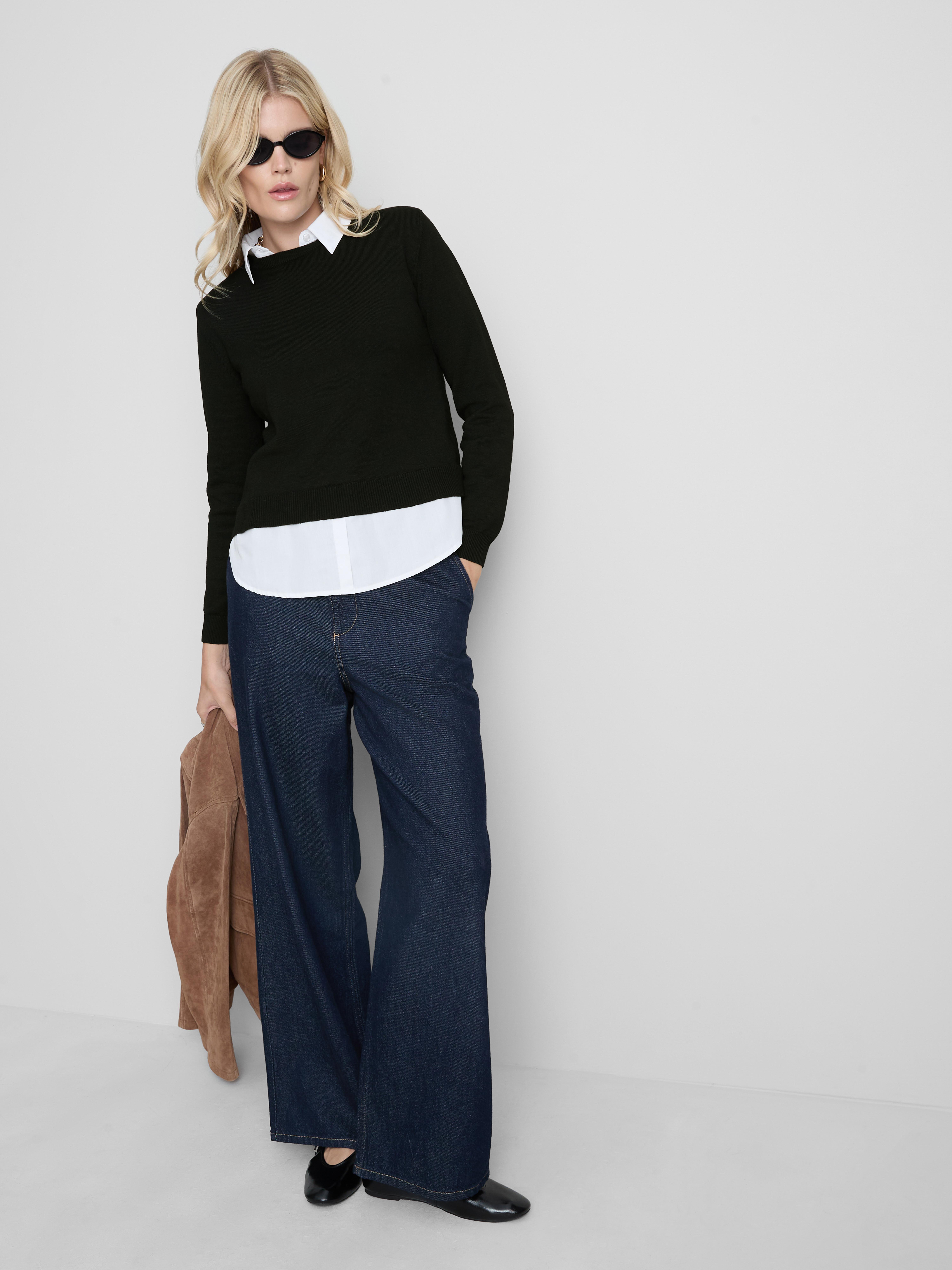 2-in-1 Button-Down & Sweater - Black