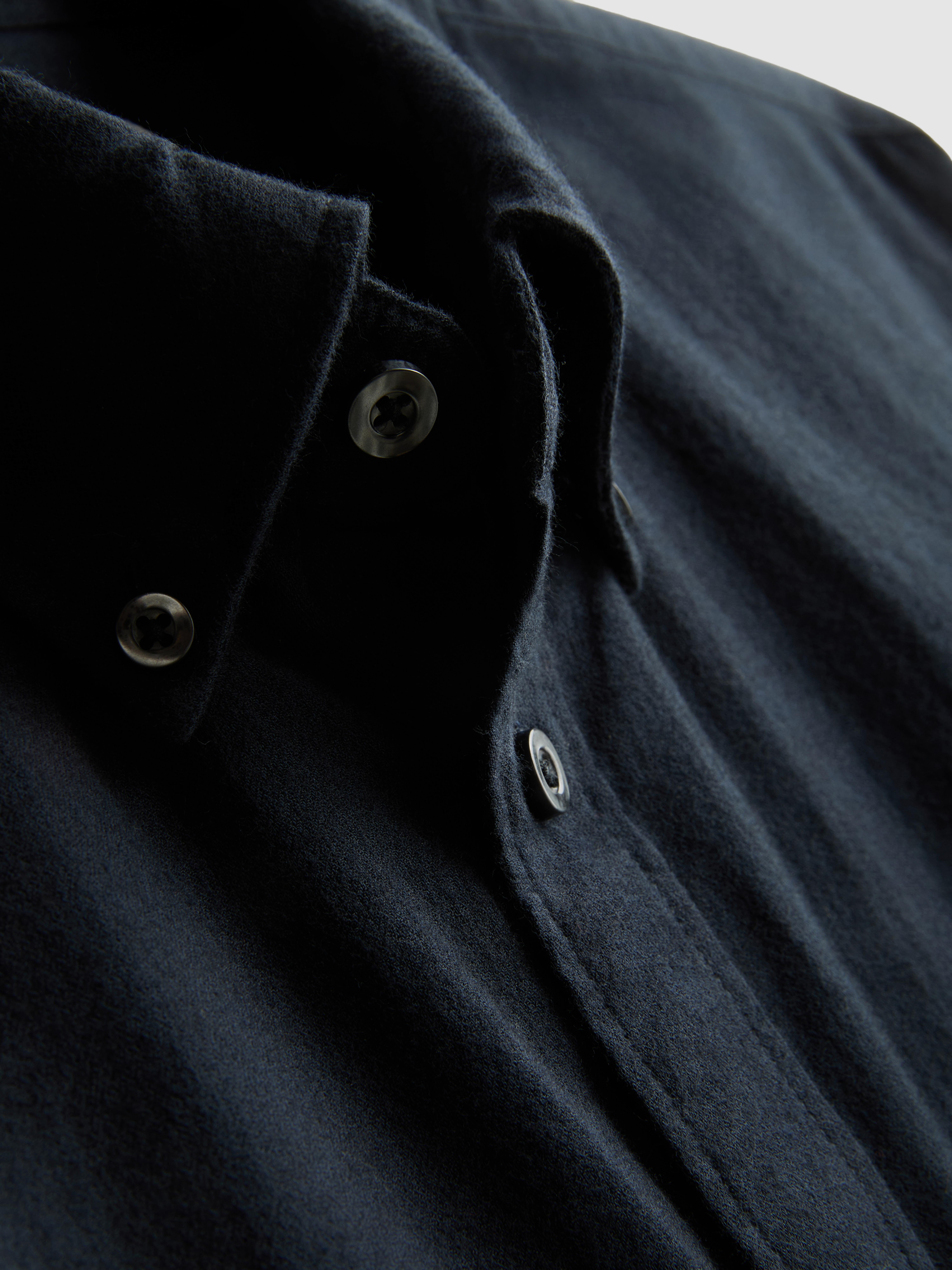 Pure Cotton Button-Down Shirt - Navy
