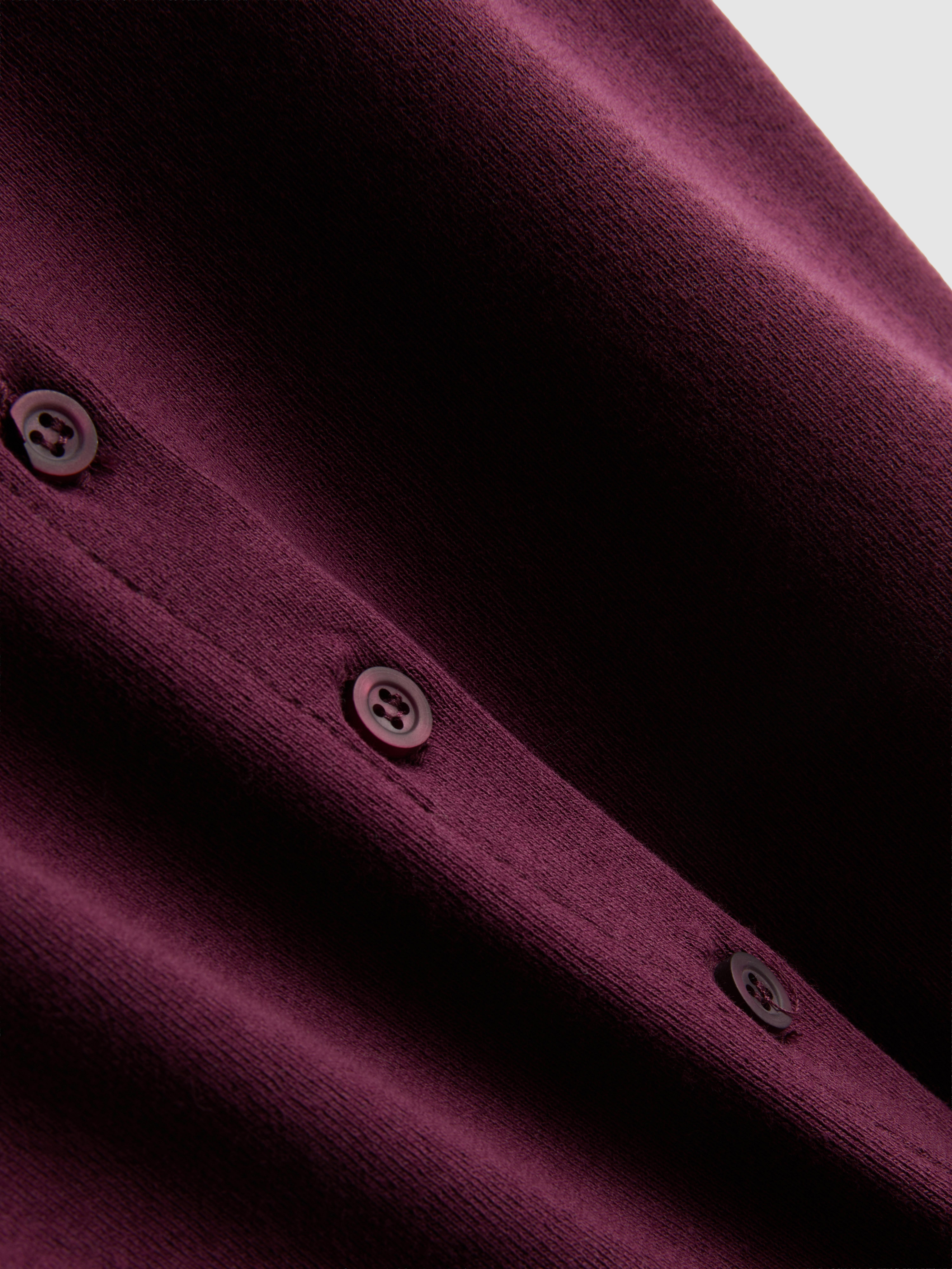 Cotton Rich Button-Up T-Shirt - Burgundy