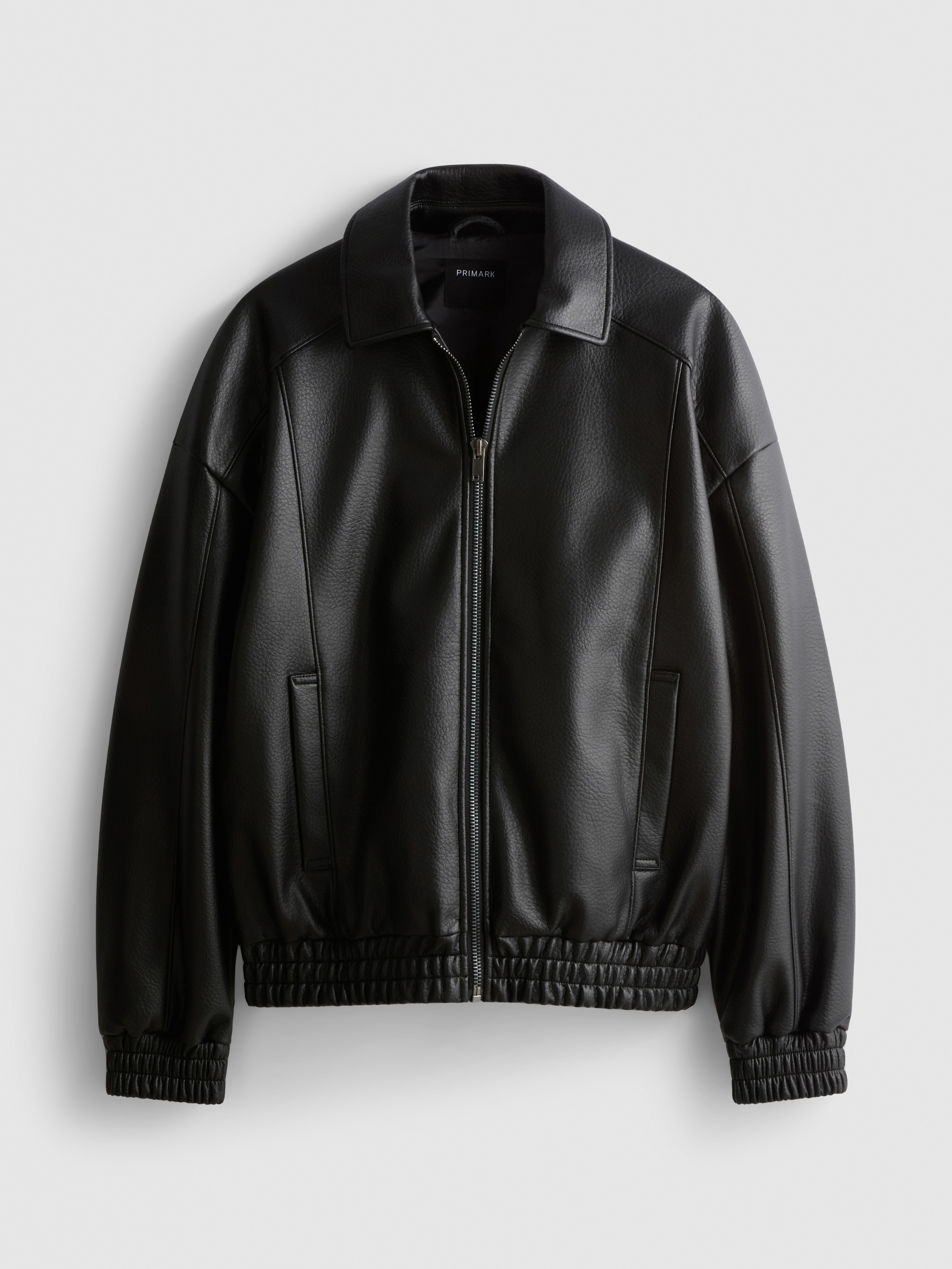 Faux Leather Bomber Jacket - Black