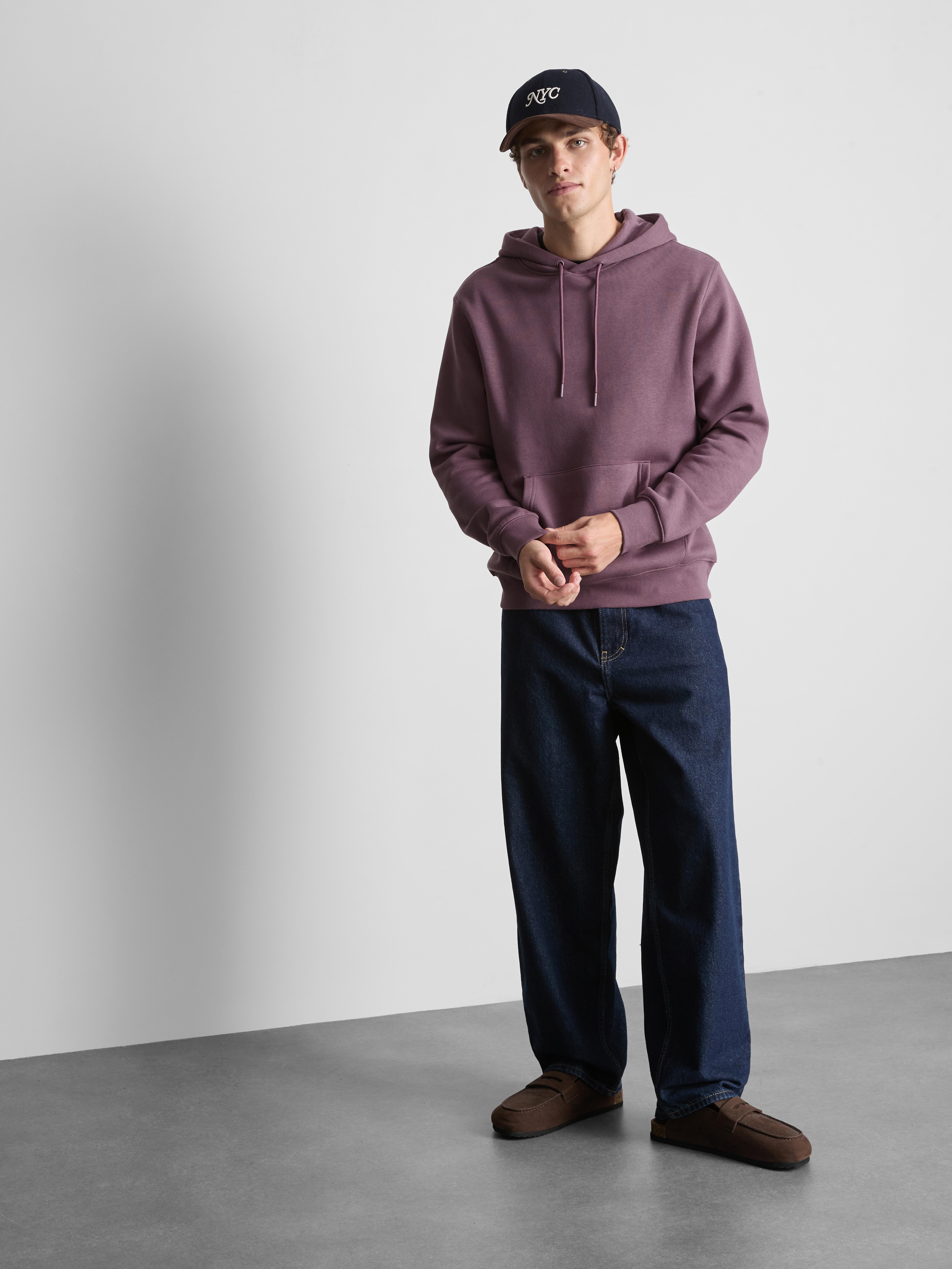 Cotton Blend Overhead Hoodie - Plum