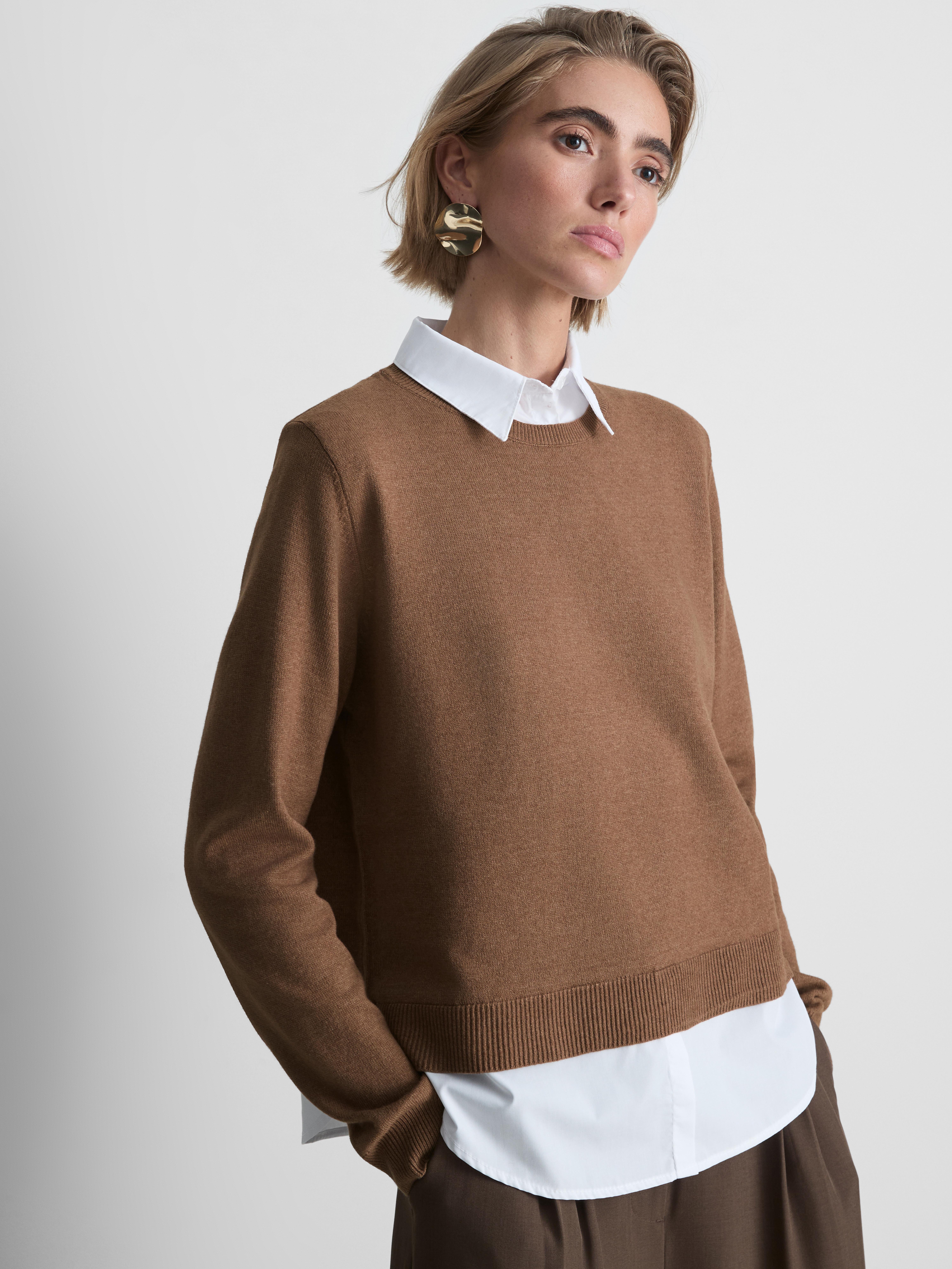 2-in-1 Button-Down & Sweater - Camel