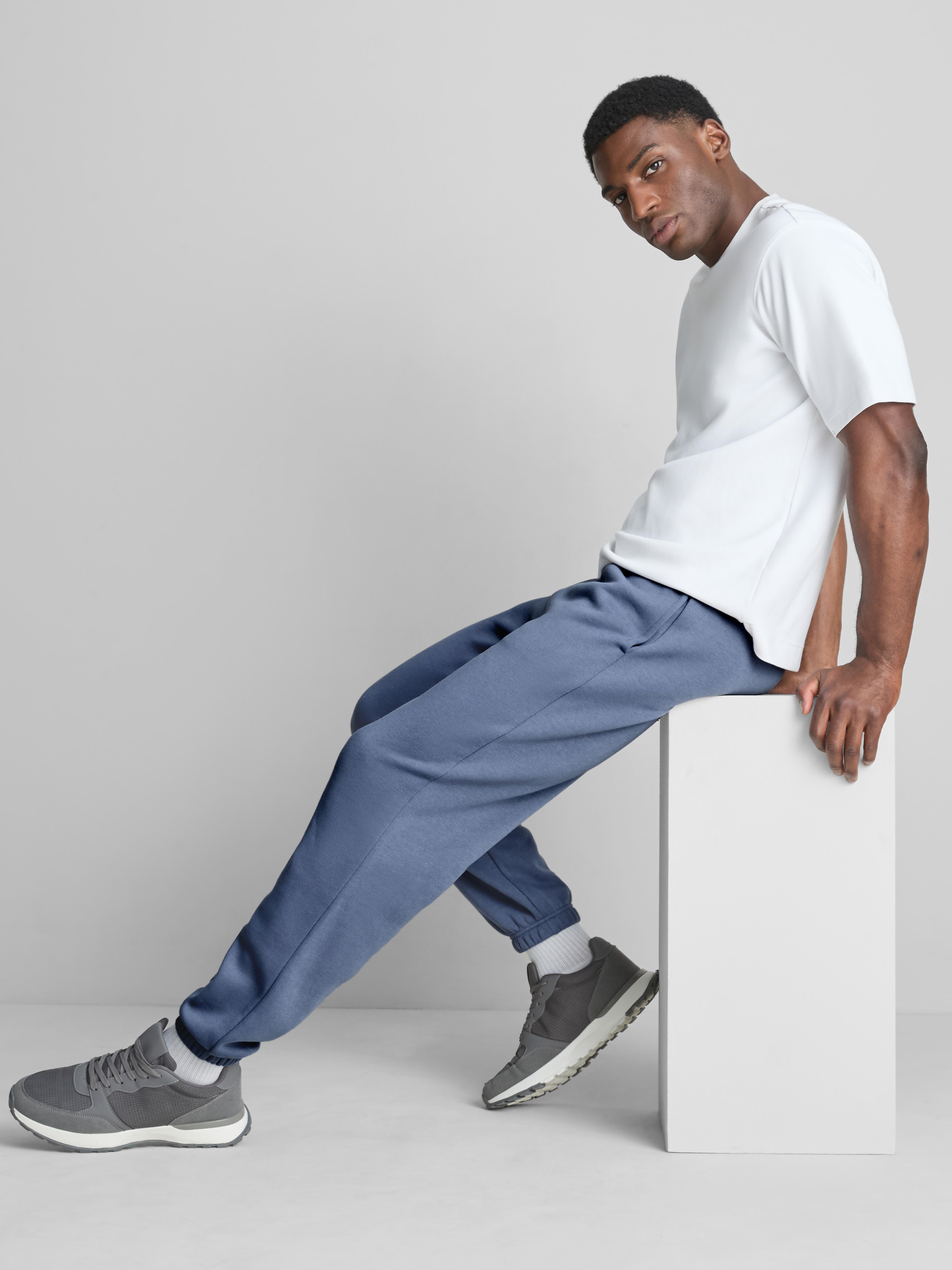 Drawstring Cuffed Joggers - Blue