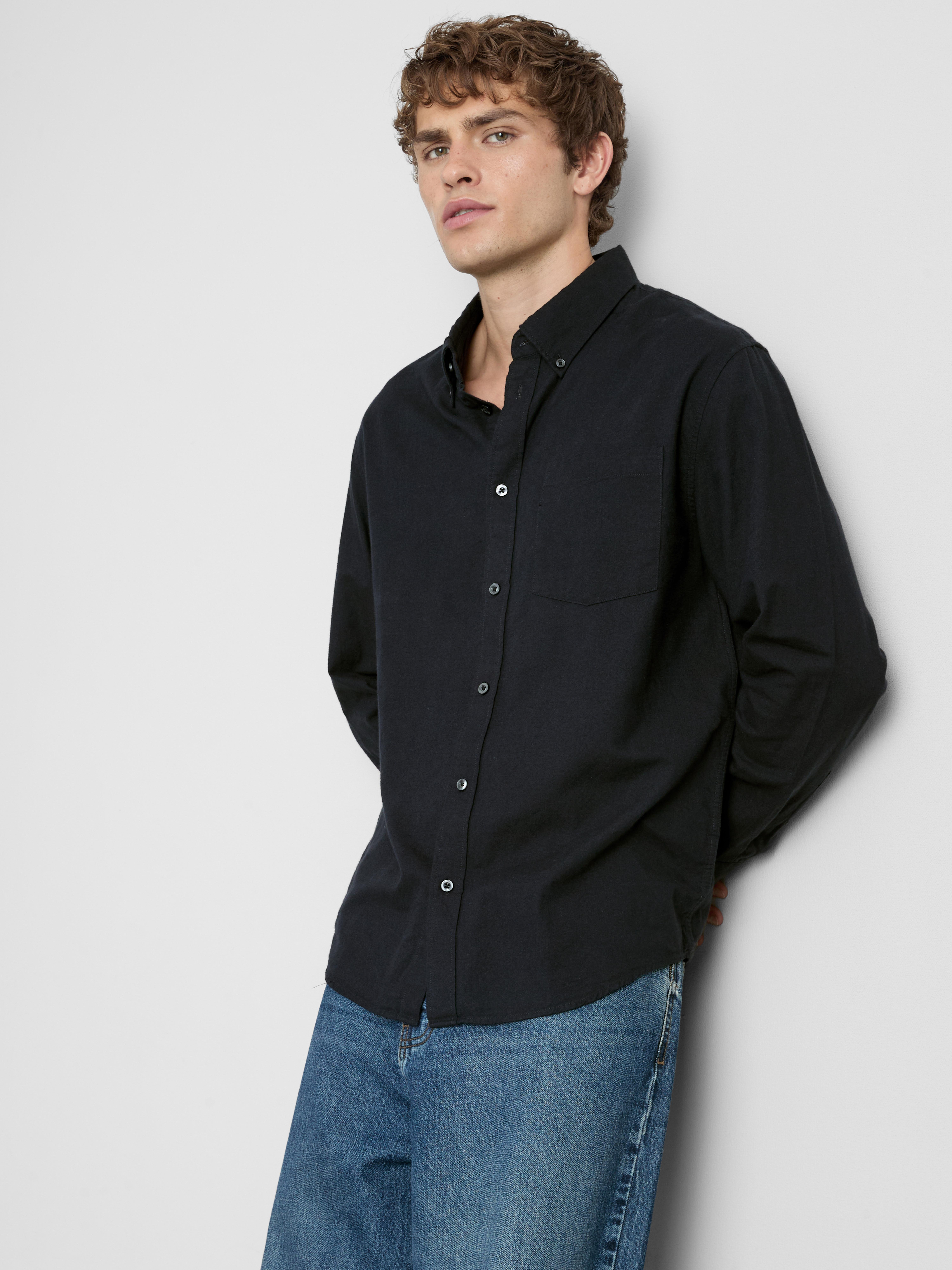 Pure Cotton Button-Down Shirt - Navy