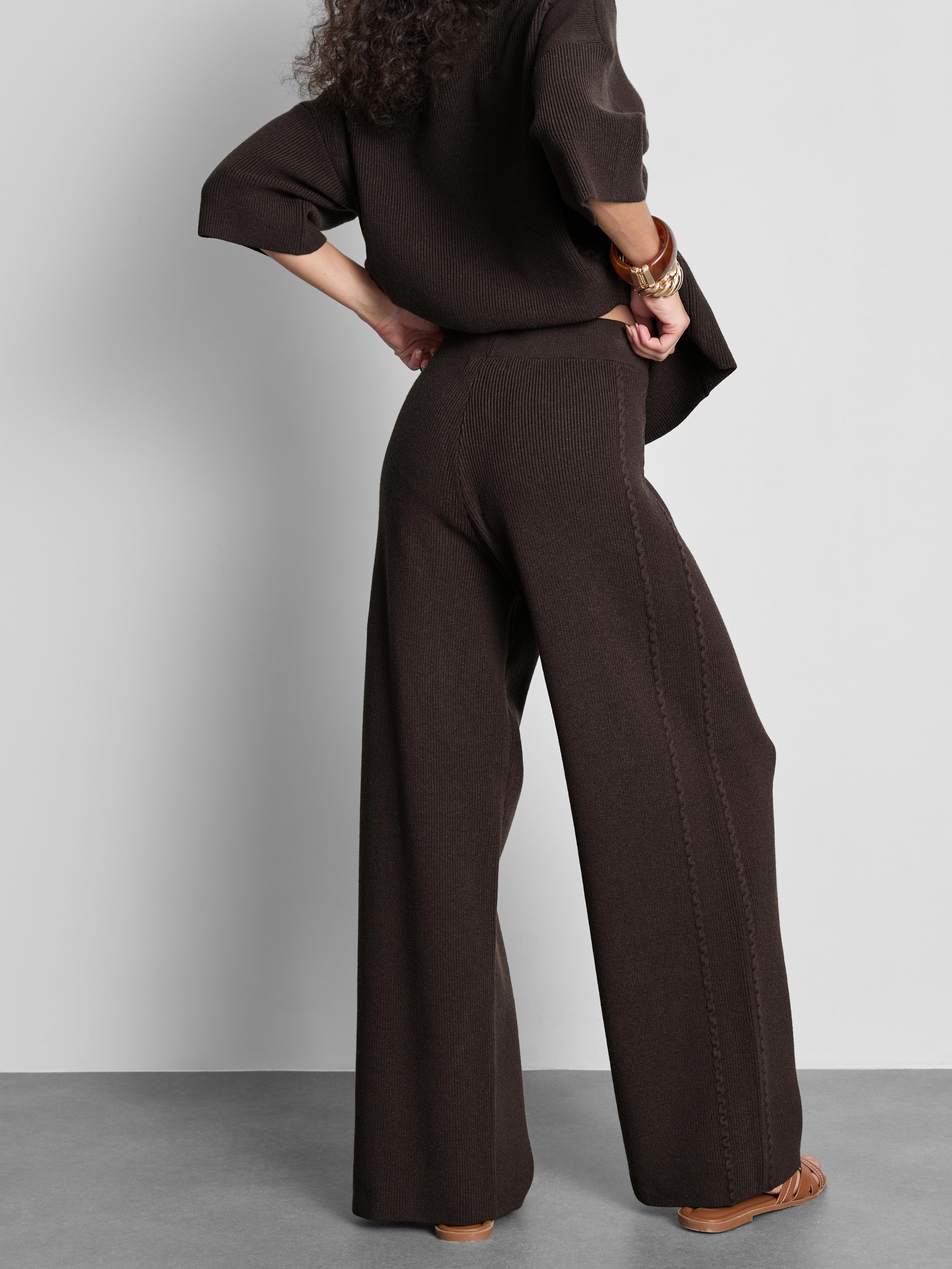 Knitted Wide Leg Pants - Chocolate