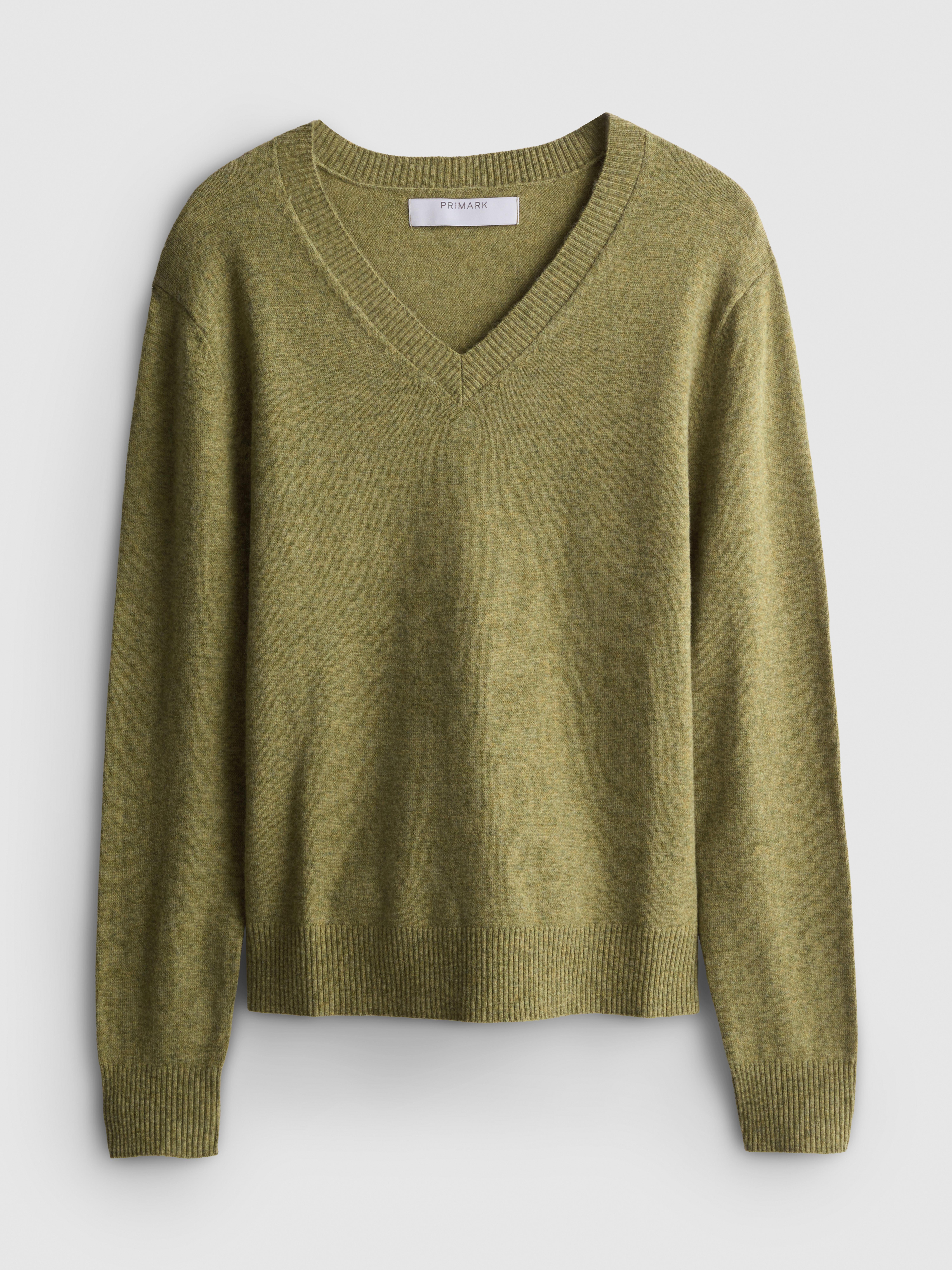 Knitted V-Neck Sweater - Green