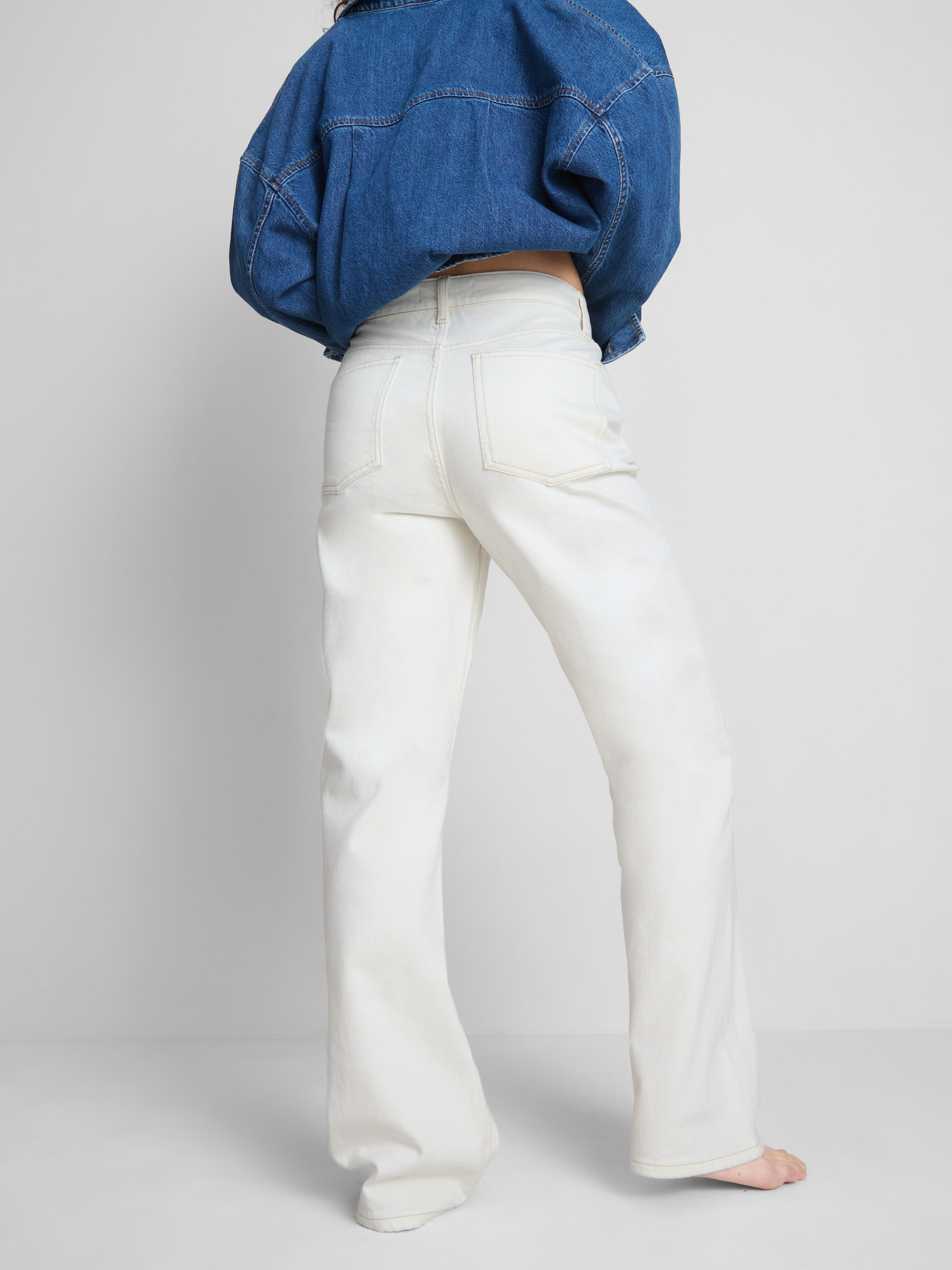 Cotton Denim Straight Leg Jeans - Ivory