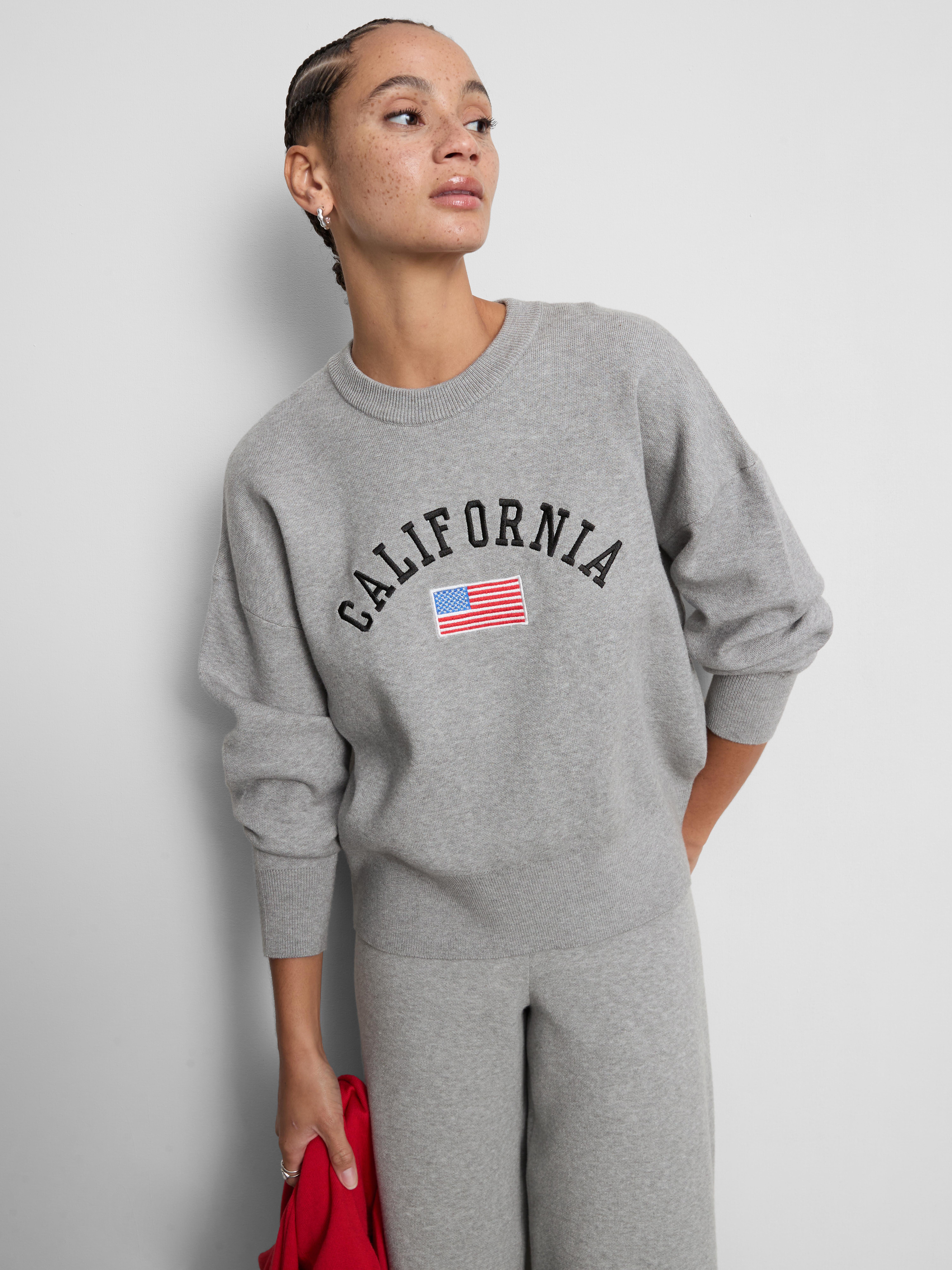 Knitted Crewneck Slogan Sweater - Gray