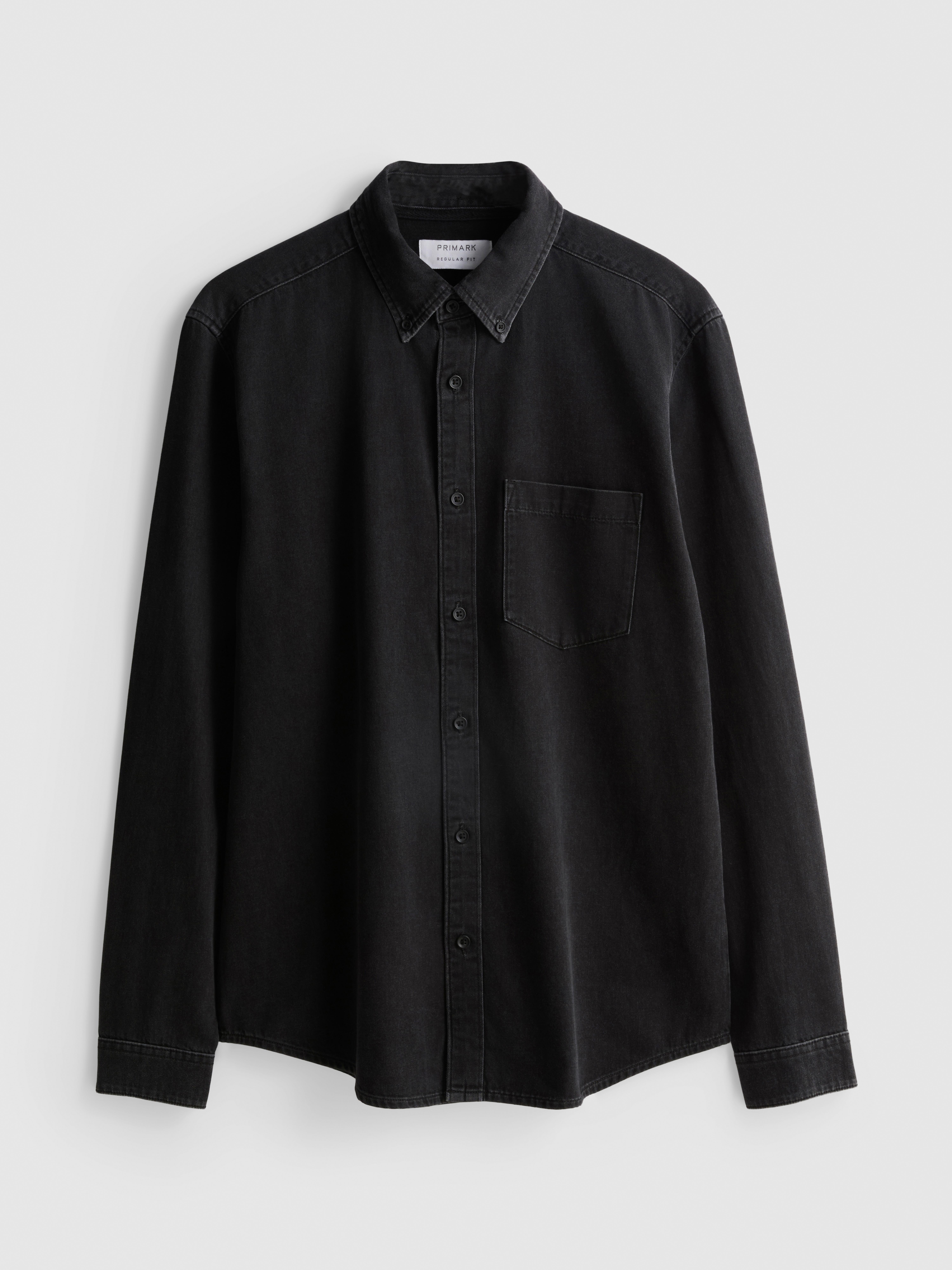 Long-Sleeve Button-Up Denim Shirt - Black