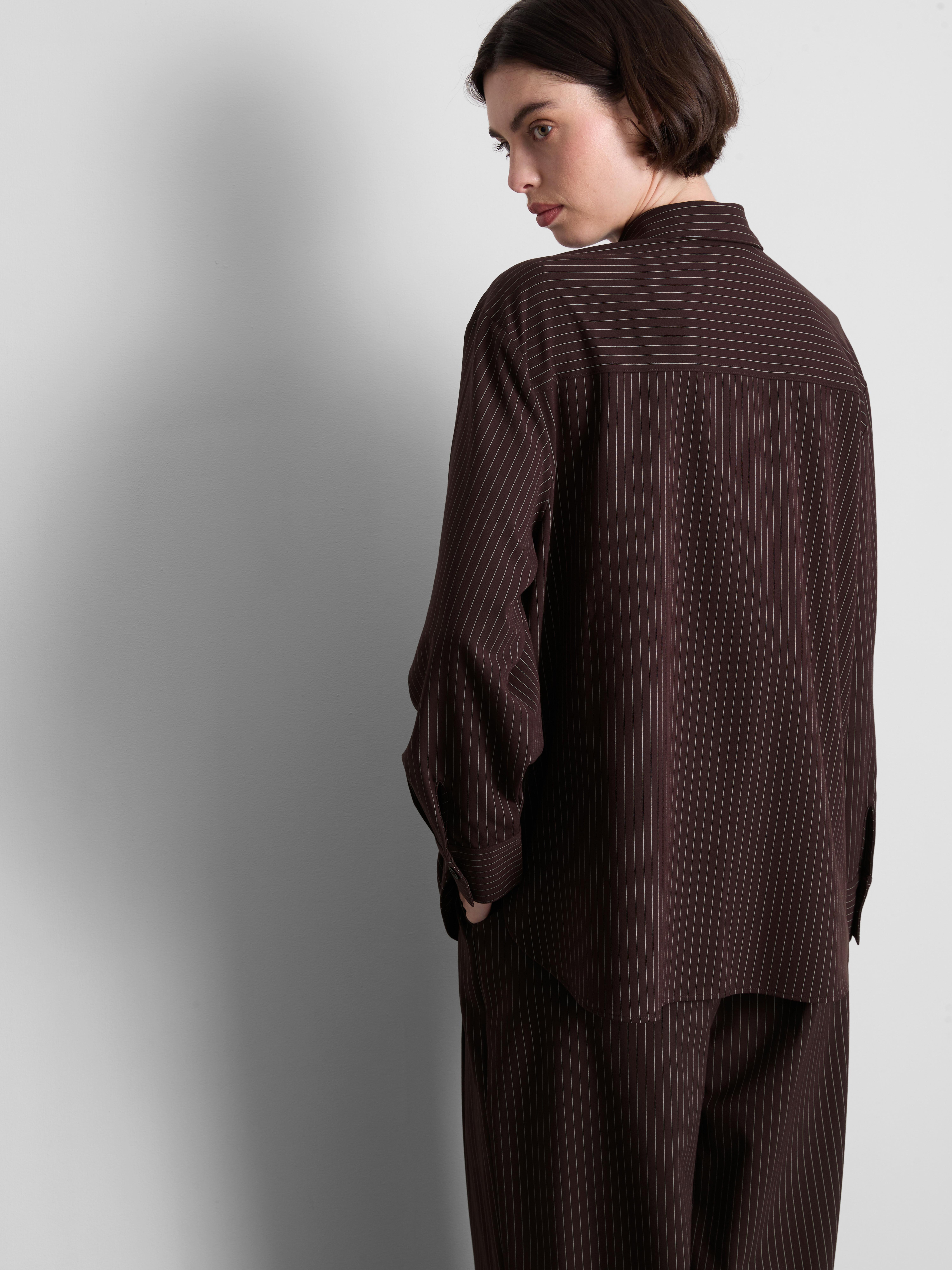 Oversized Pinstripe Shirt - Burgundy