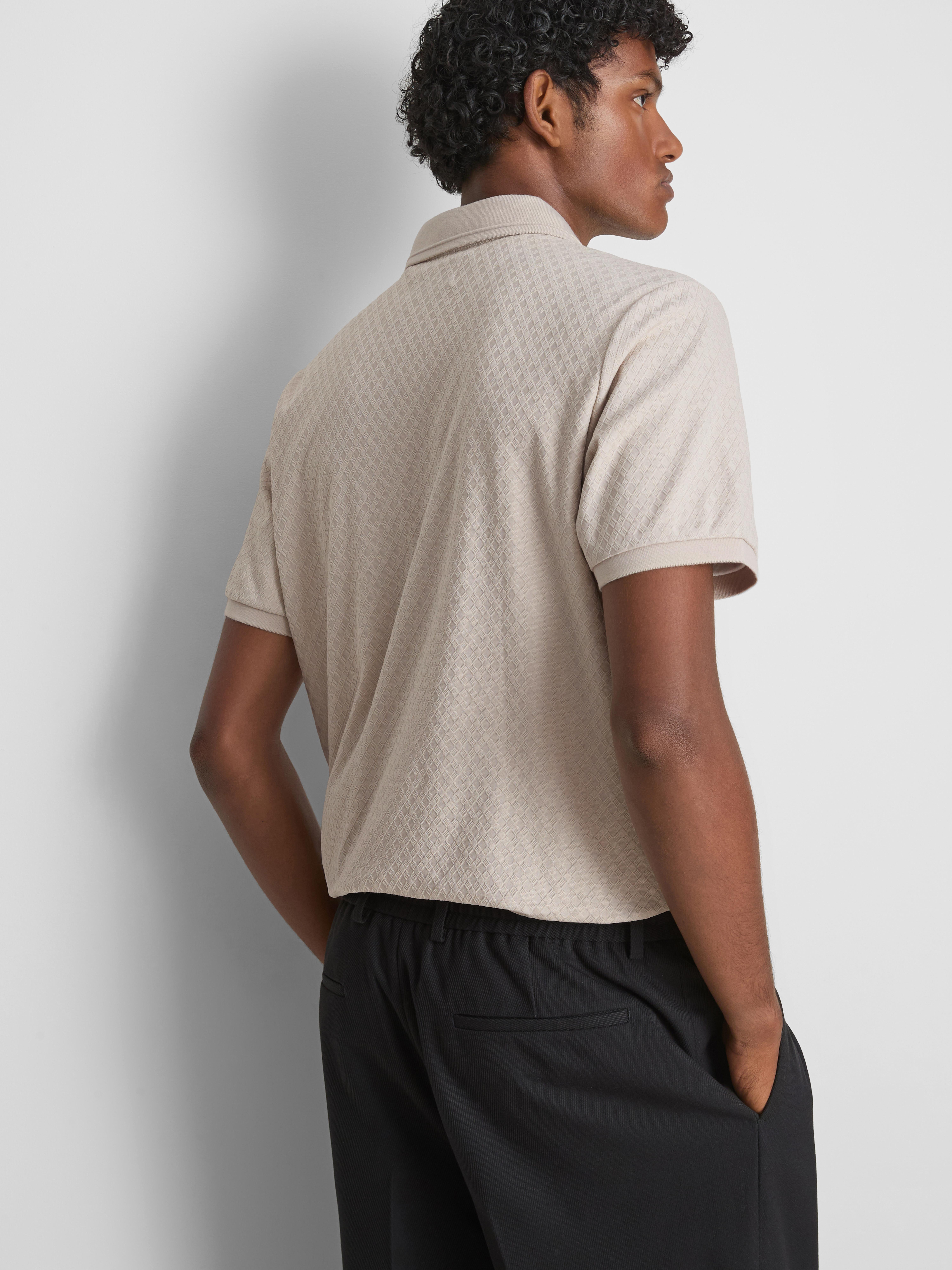 The Edit Textured Zip Polo Shirt - Stone