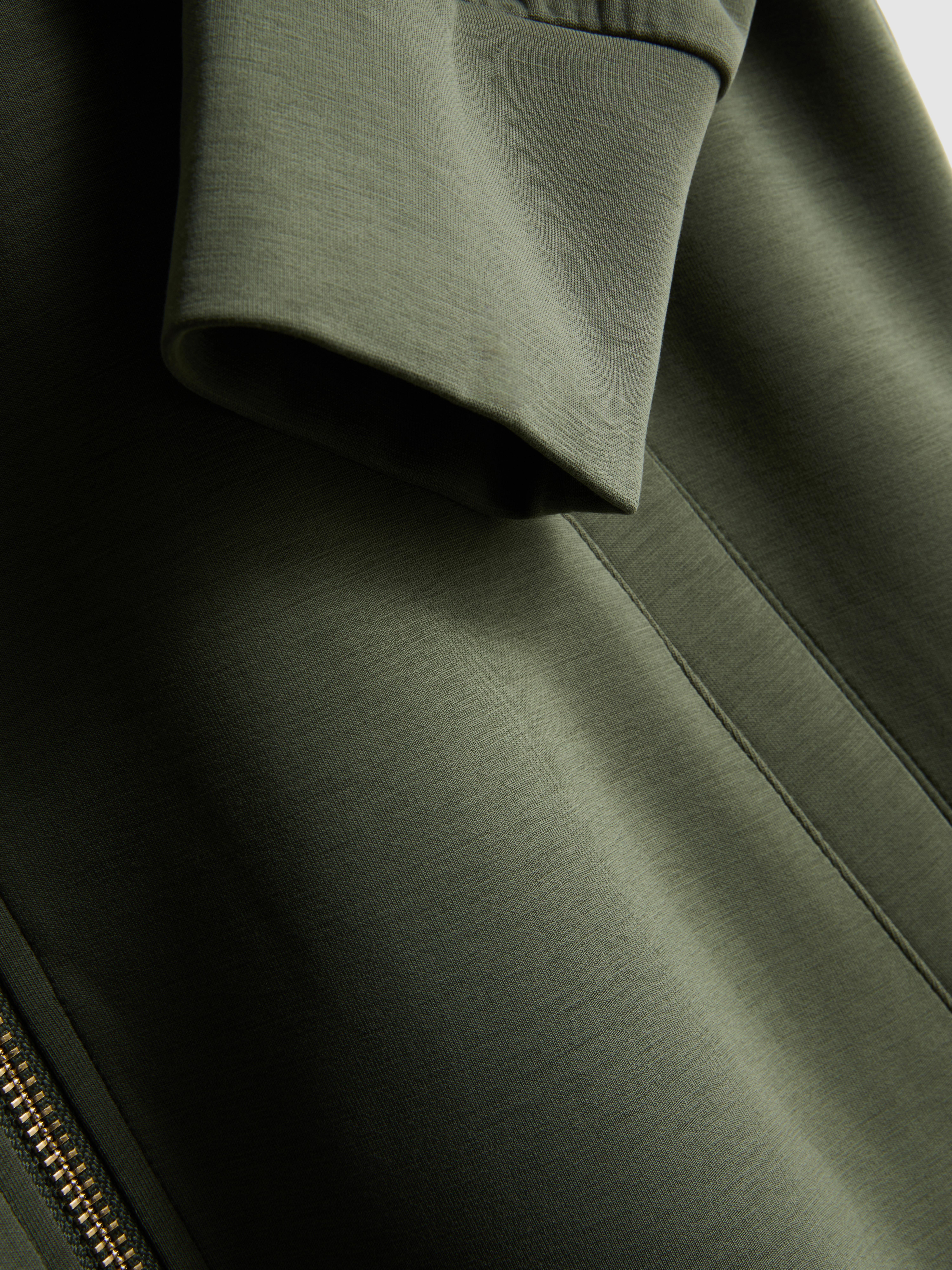 Modal Blend Zip Through Sweatshirt - Olive