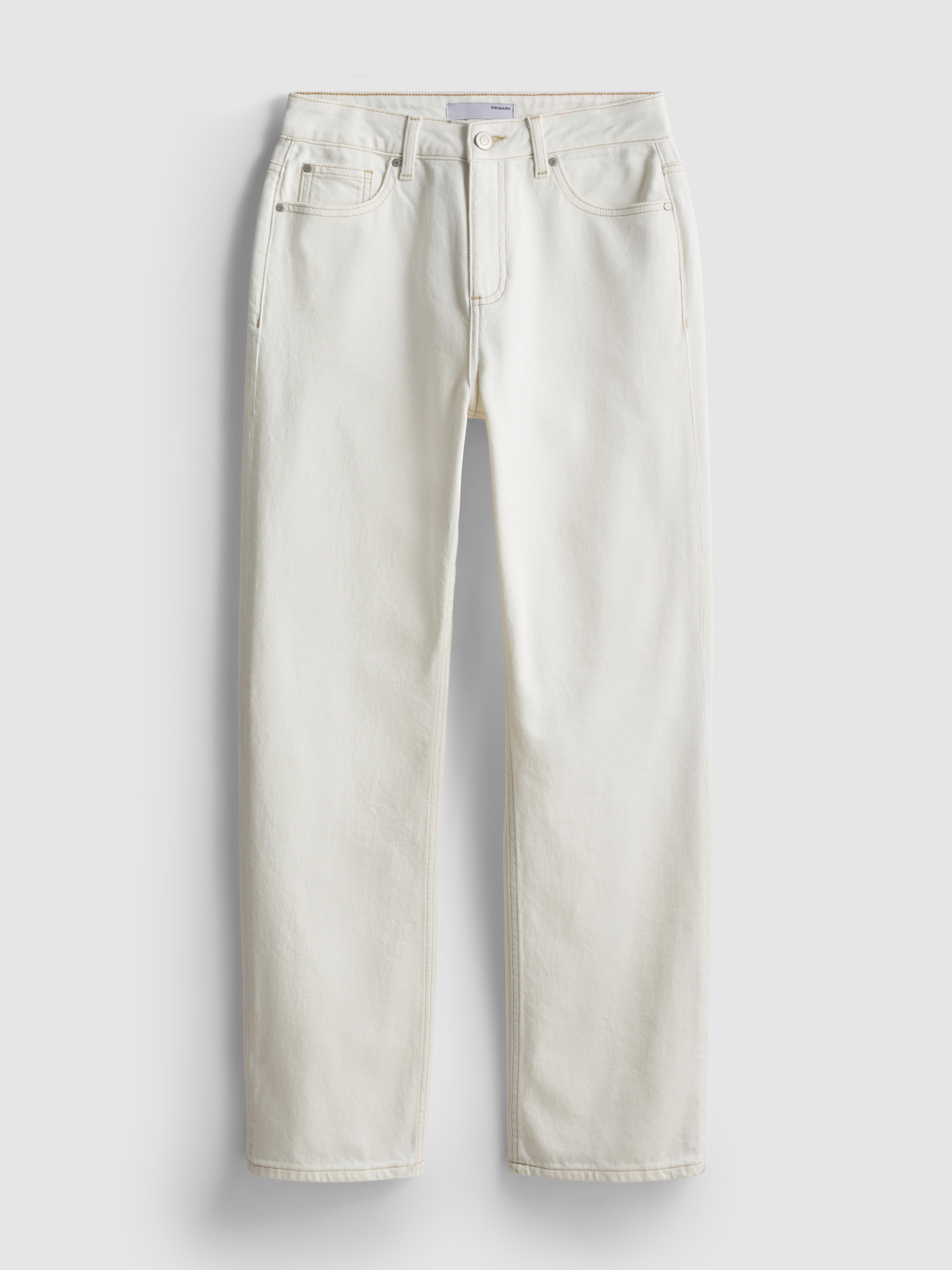 Cotton Denim Straight Leg Jeans - Ivory