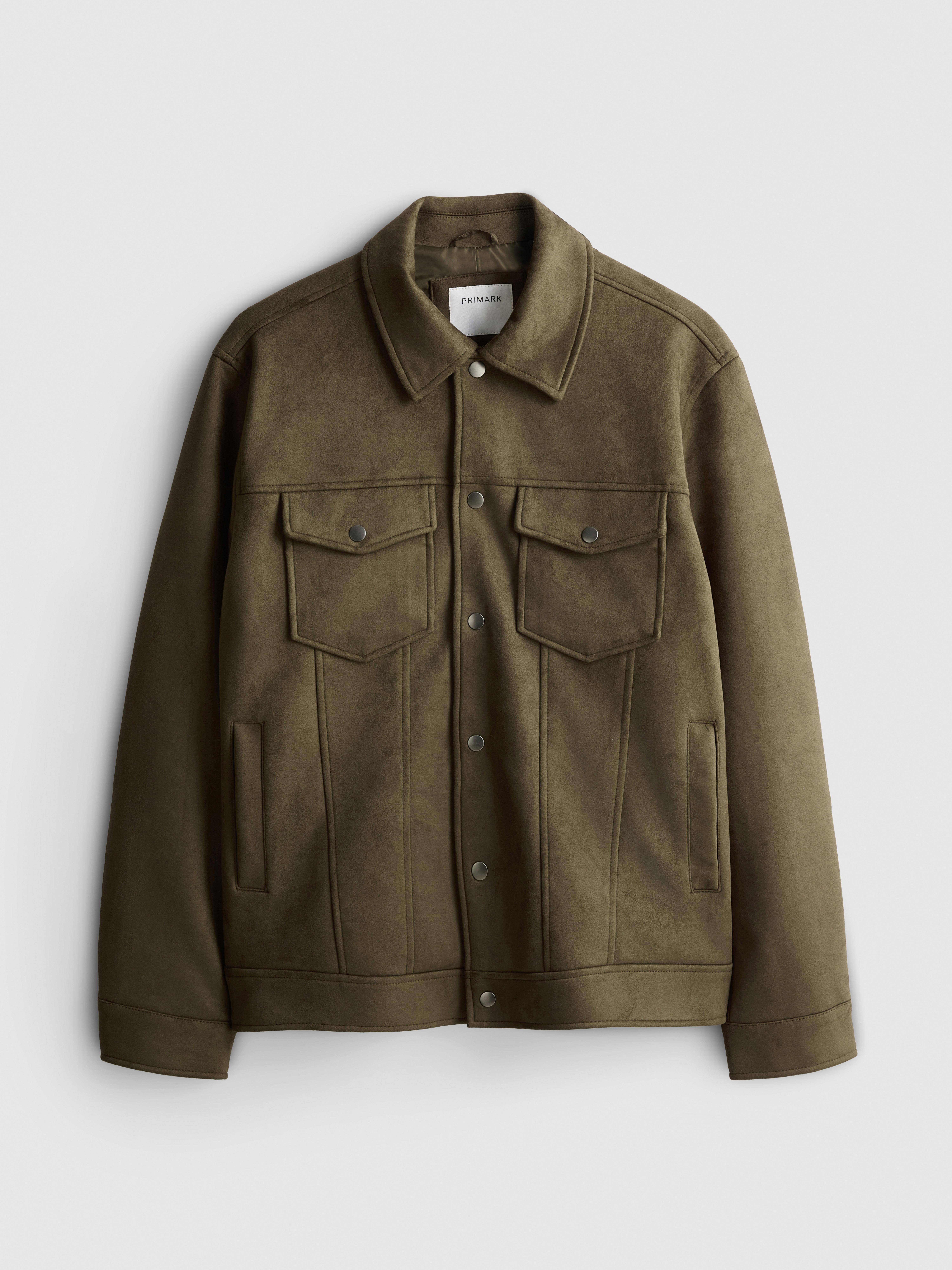 Faux Suede Trucker Jacket - Olive