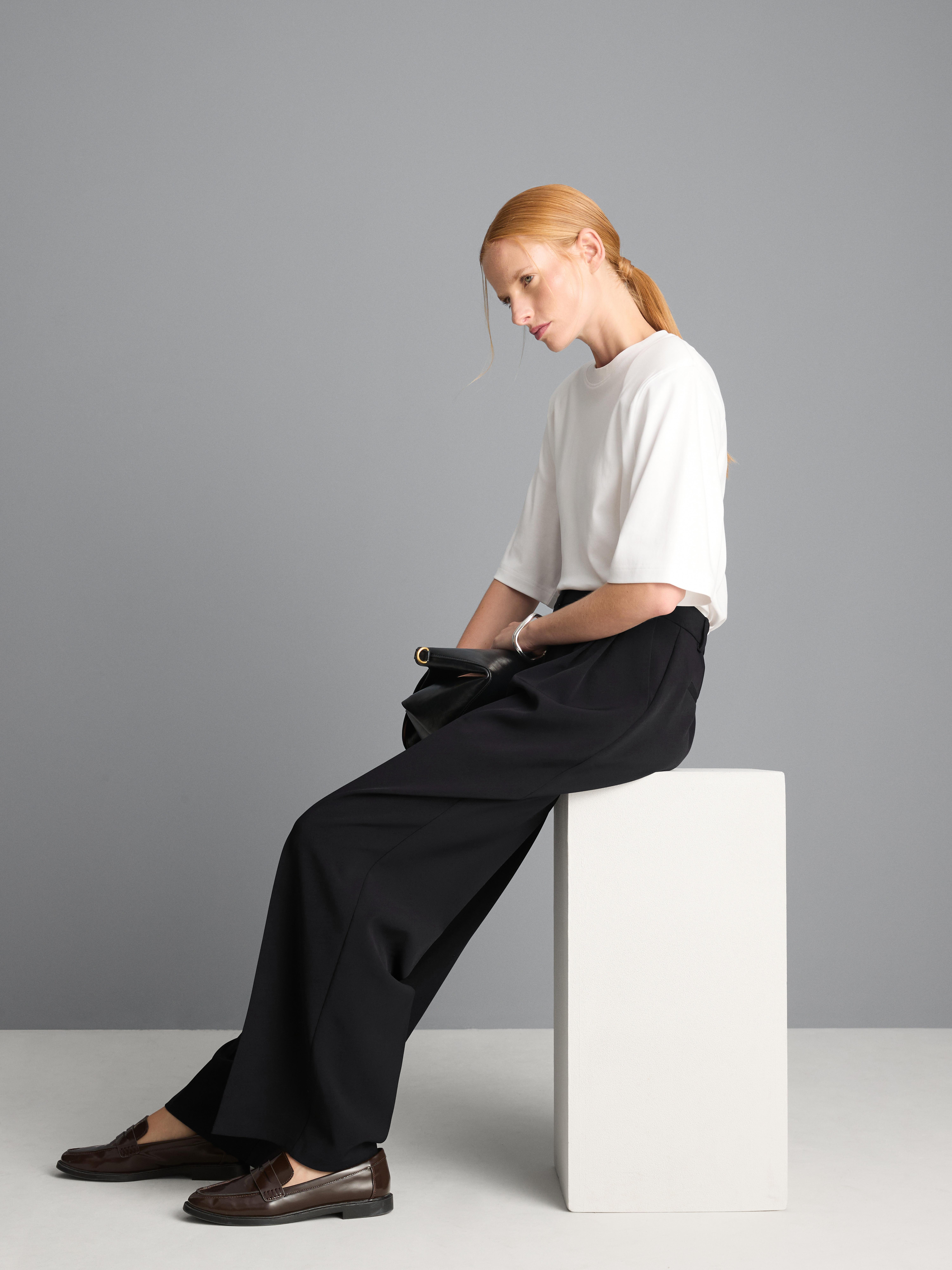 Pleated Wide Leg Pants - Black