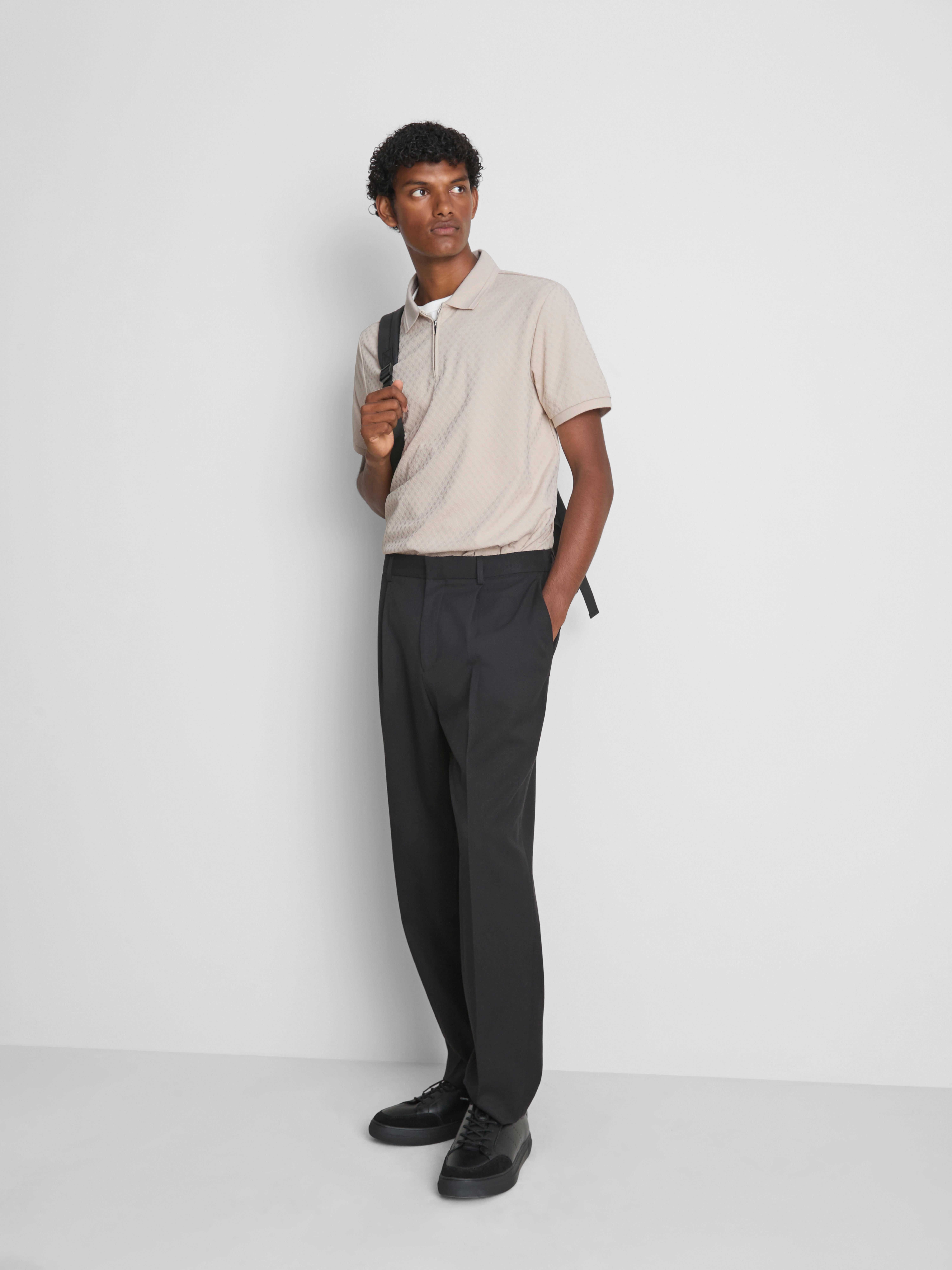 The Edit Textured Zip Polo Shirt - Stone