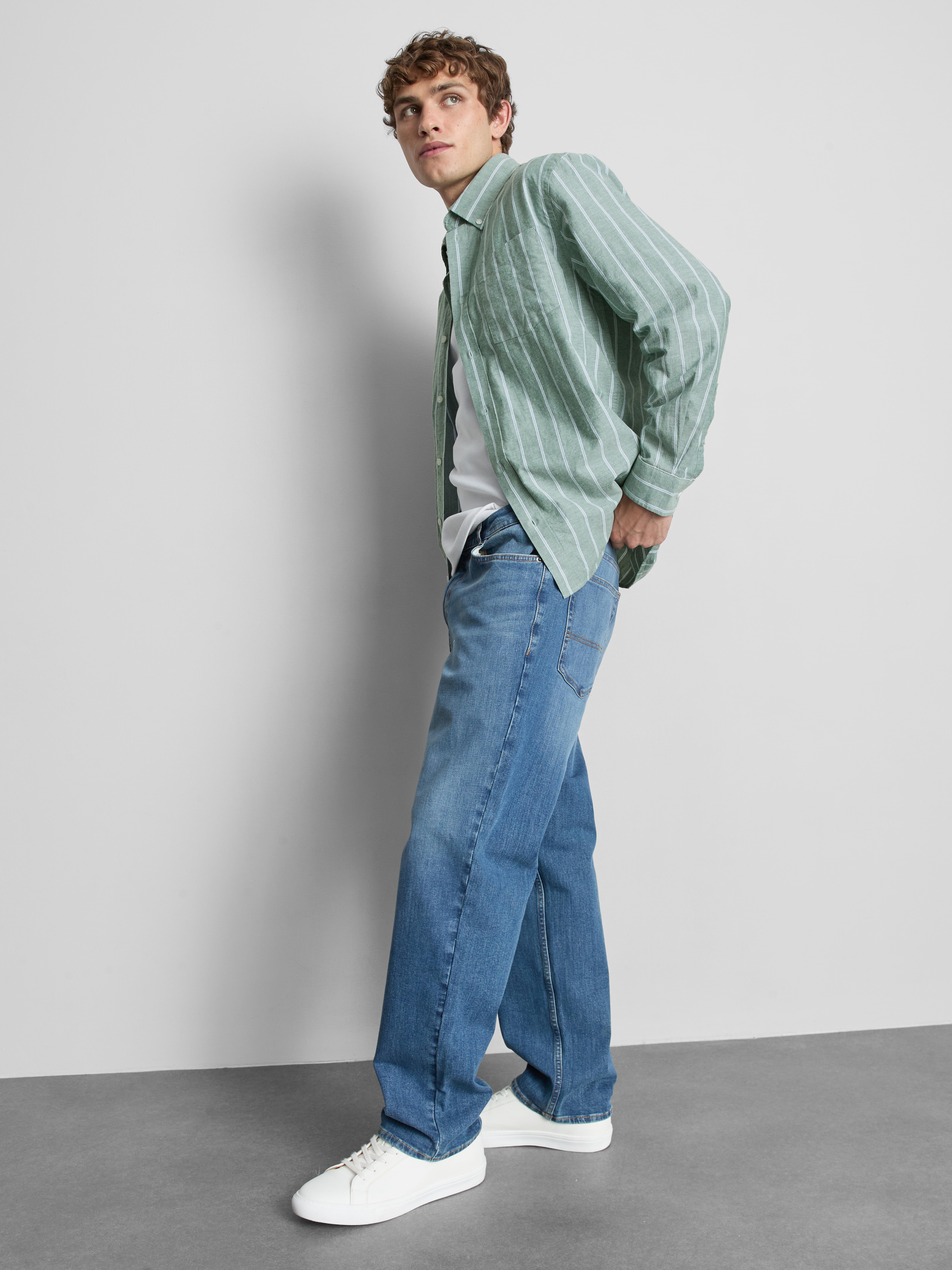 Pure Cotton Striped Oxford Shirt - Green