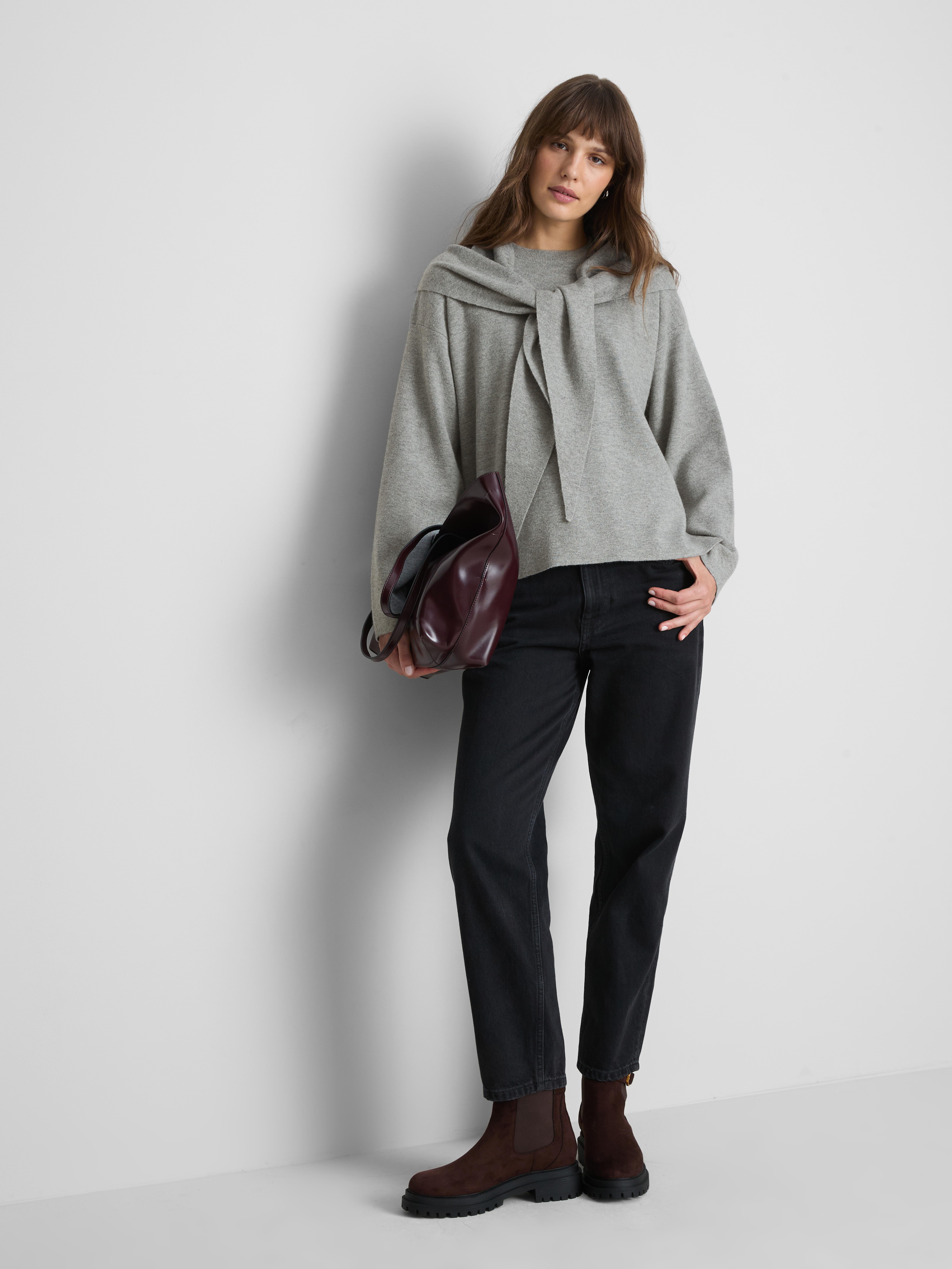Paula Echevarría Scarf Detail Sweater - Gray Heather
