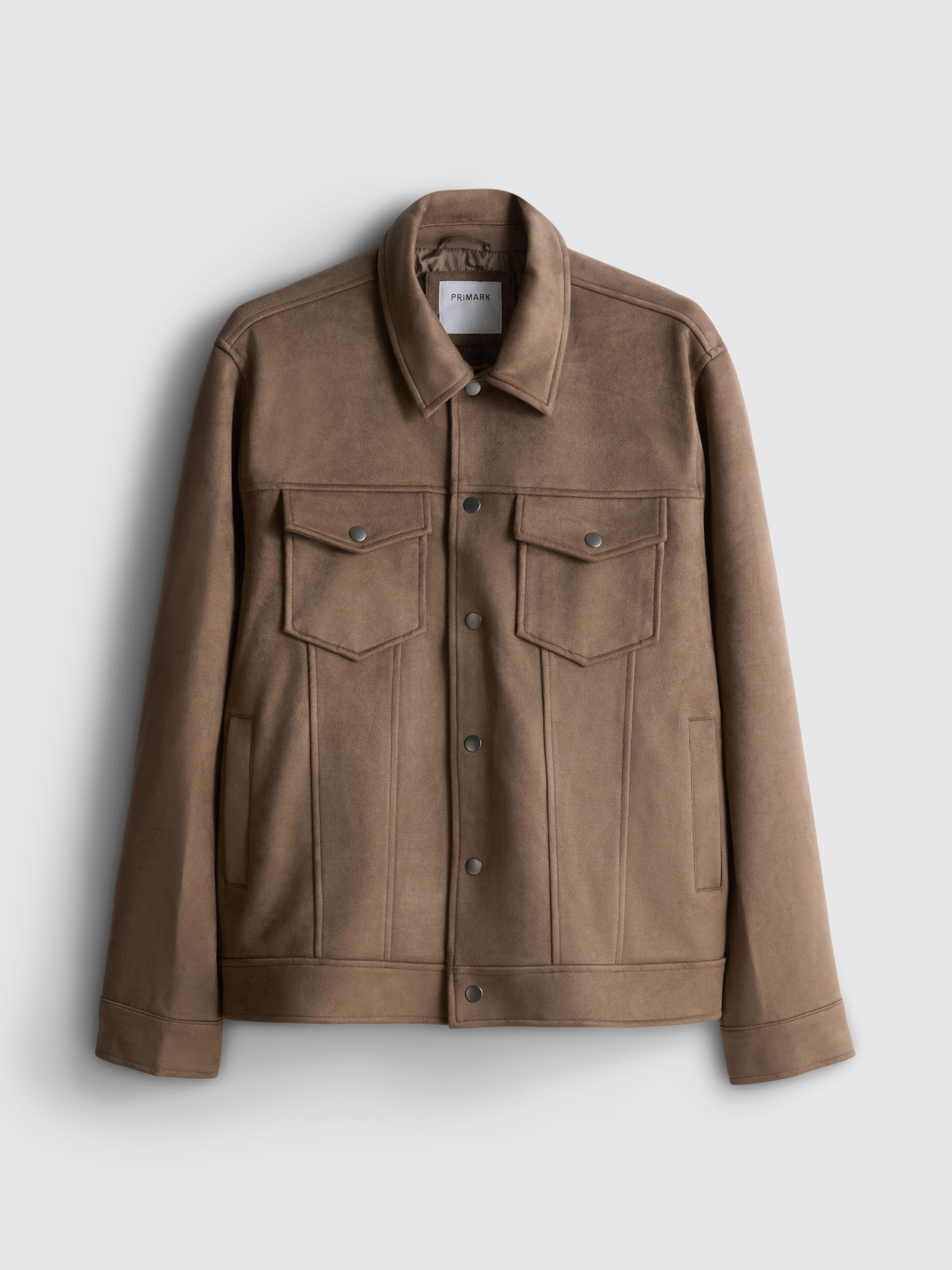 Faux Suede Trucker Jacket - Taupe