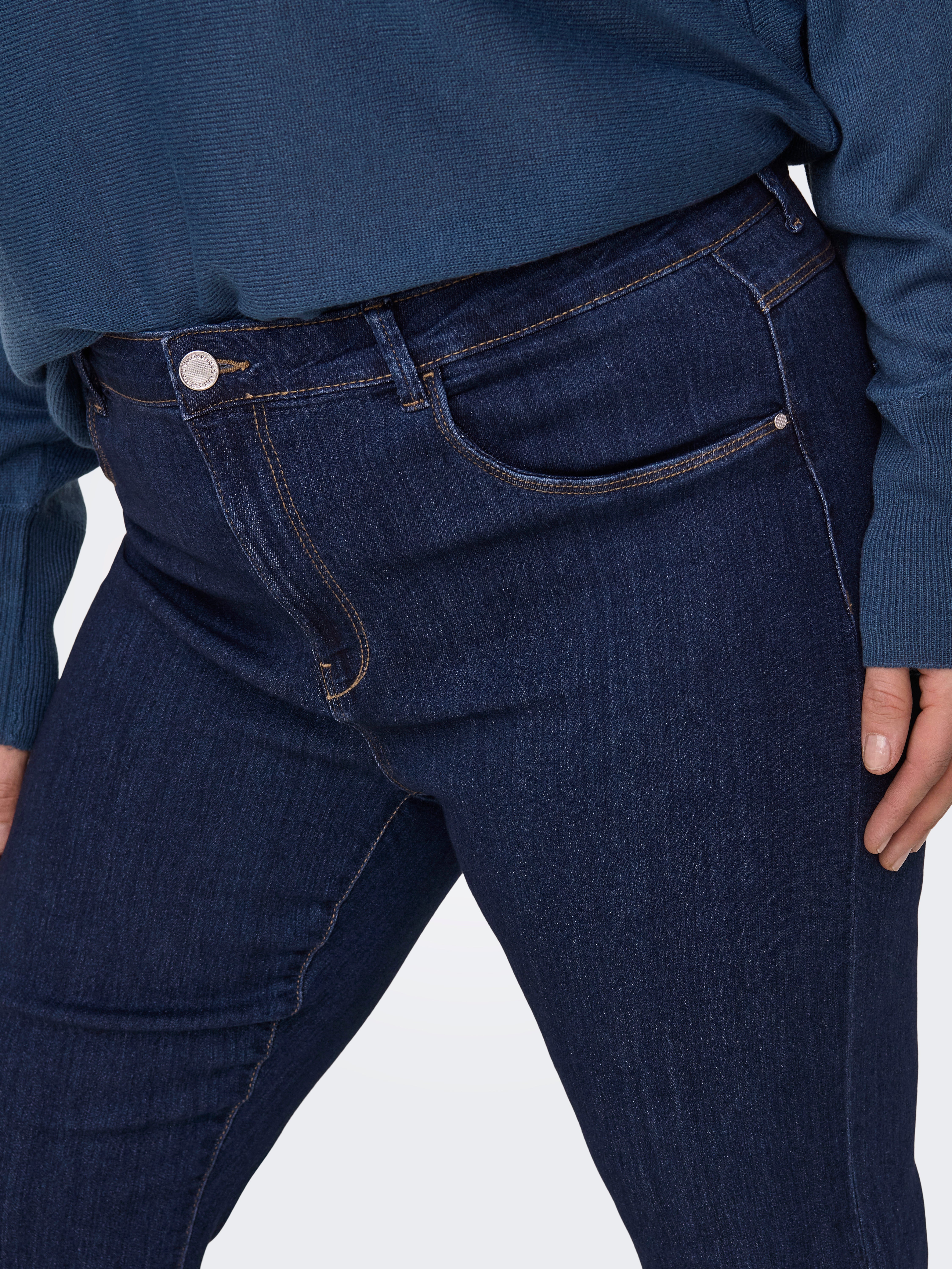 CARTHUNDER Mid waist Flared Fit Jeans Dark Blue Denim