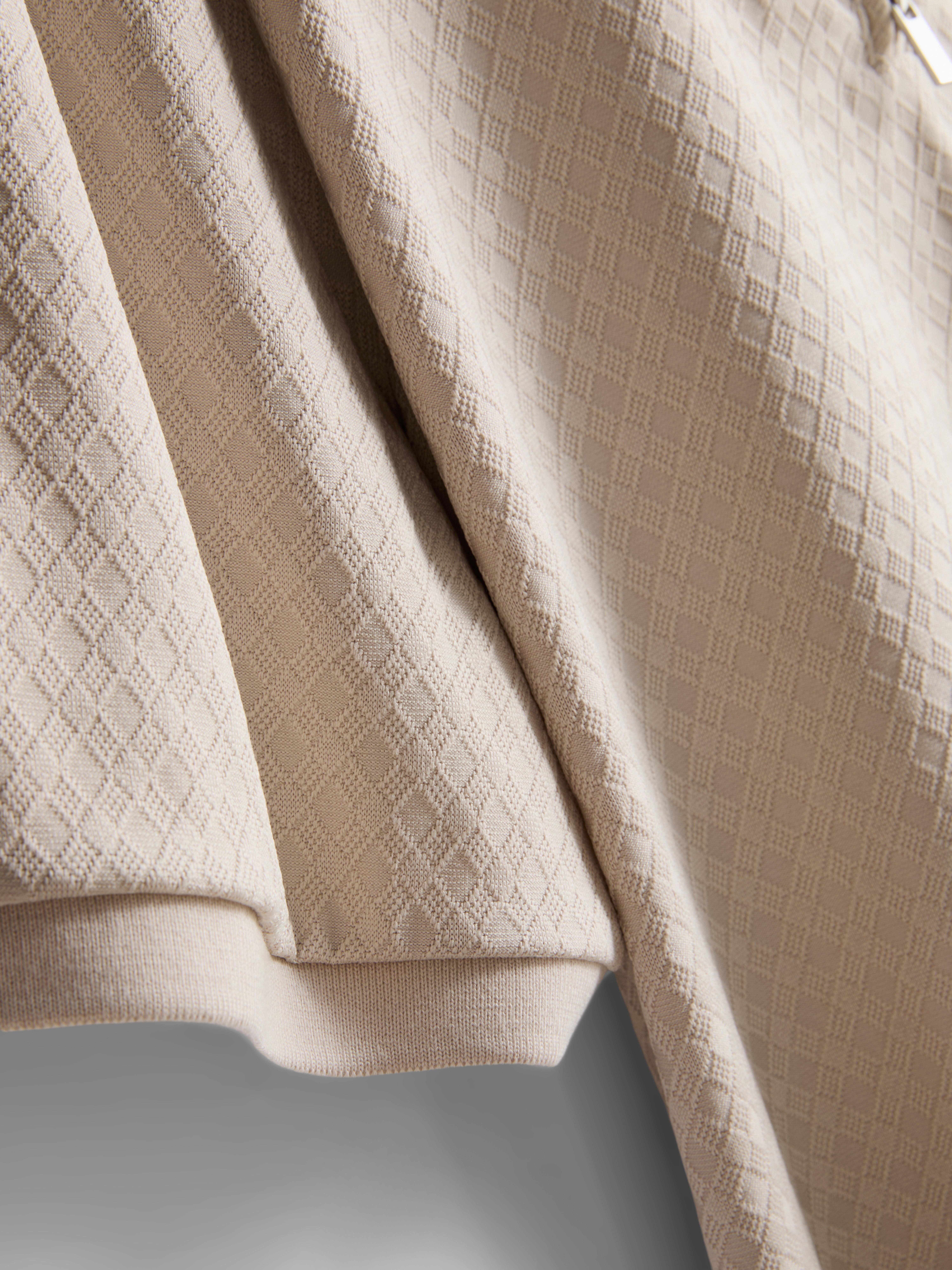 The Edit Textured Zip Polo Shirt - Stone