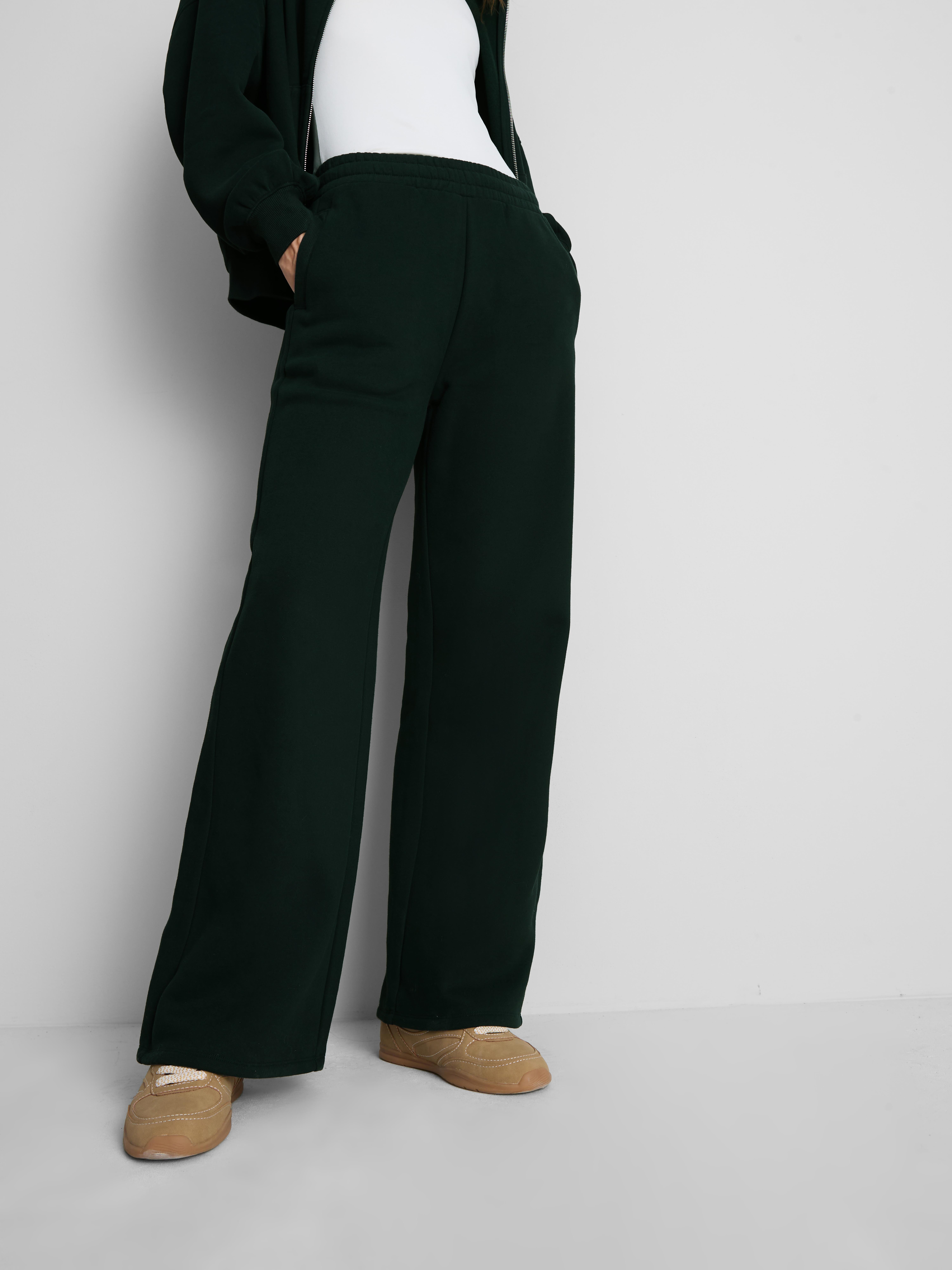 Paula Echevarría Cotton Rich Wide Leg Joggers - Dark Green