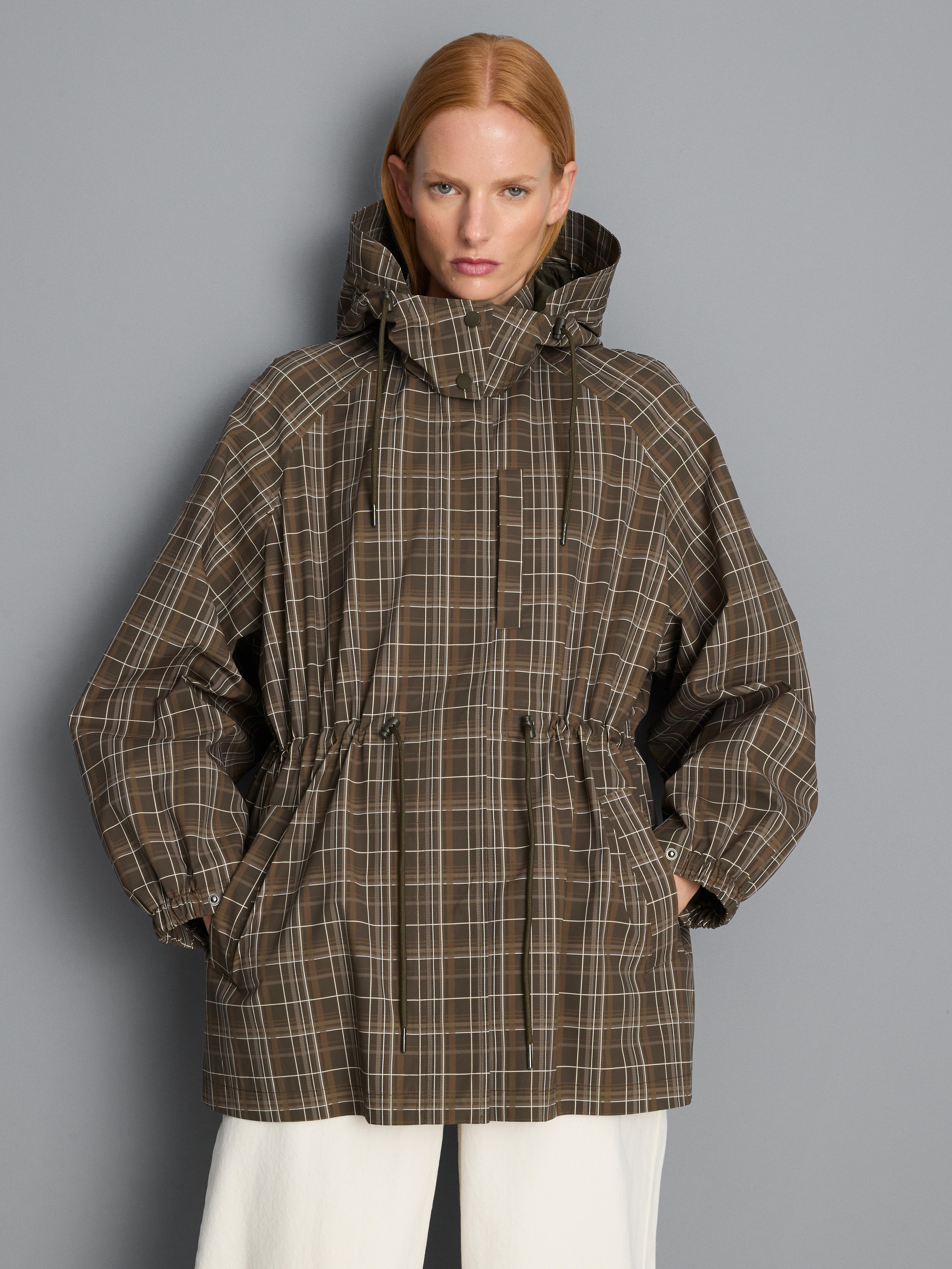 Check Hooded Raincoat - Olive