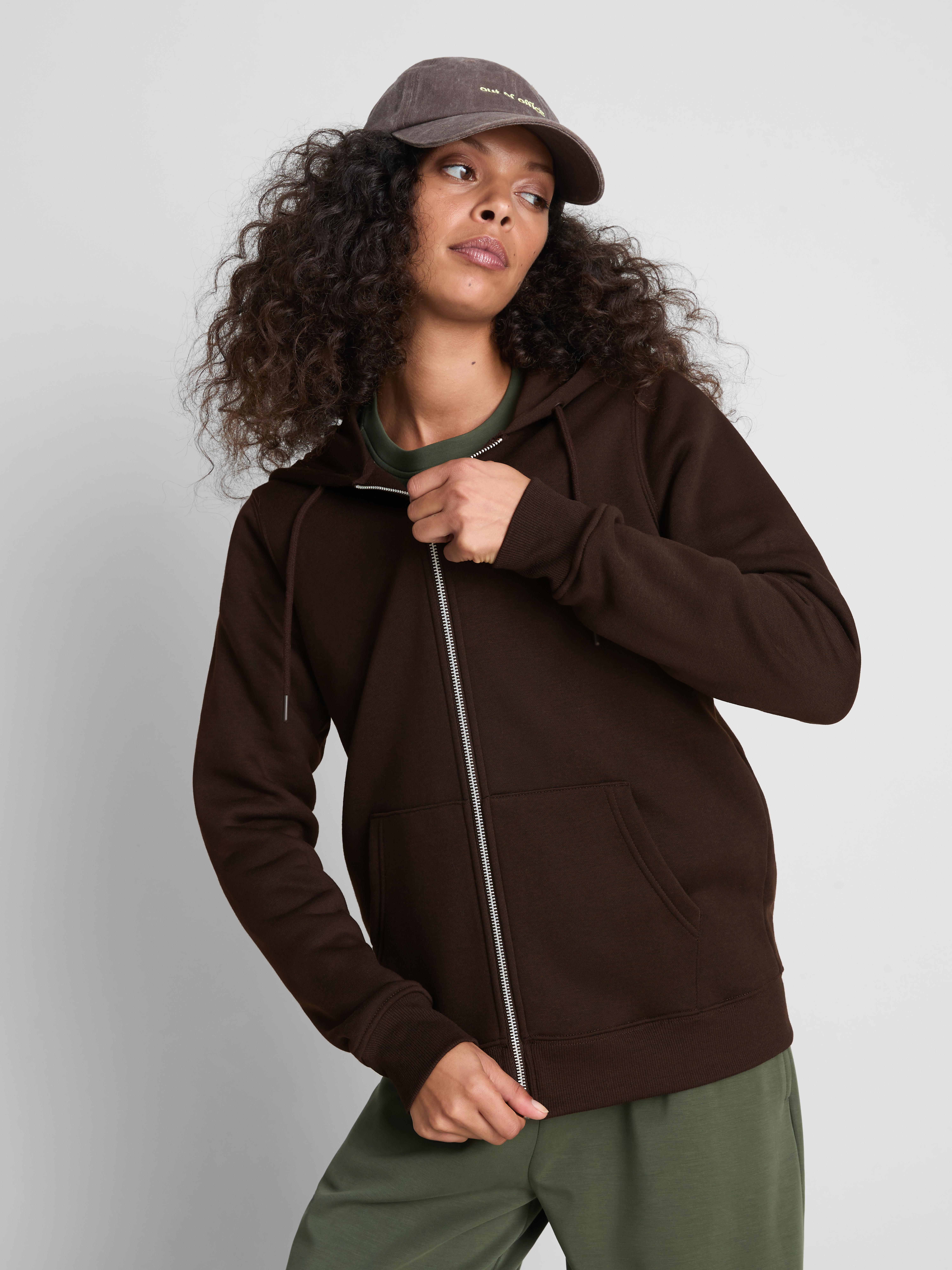 Essential Cotton Blend Zip Through Hoodie - Chocolate