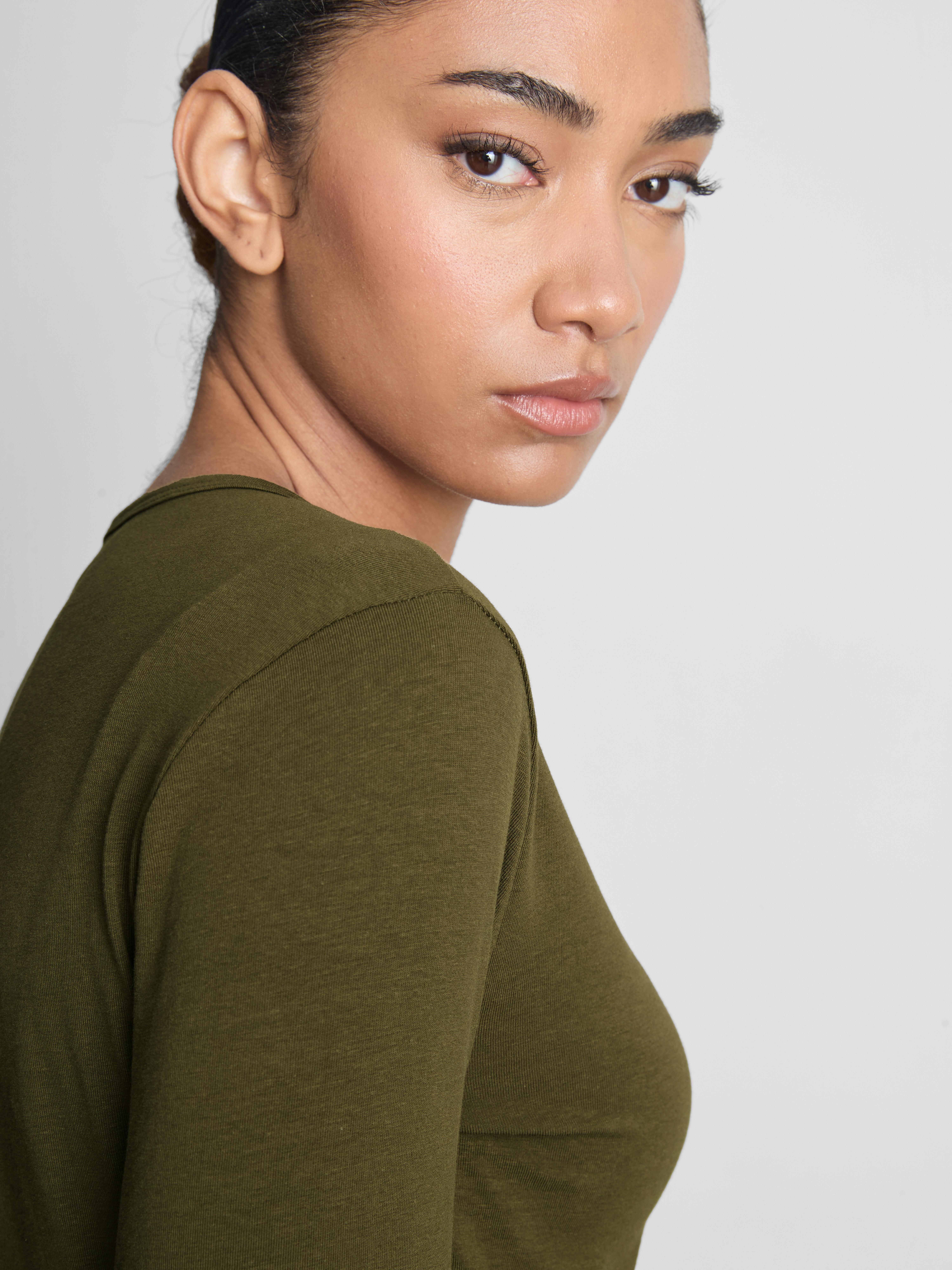 Cotton-Rich Stretch Long-Sleeve Crewneck Top - Olive