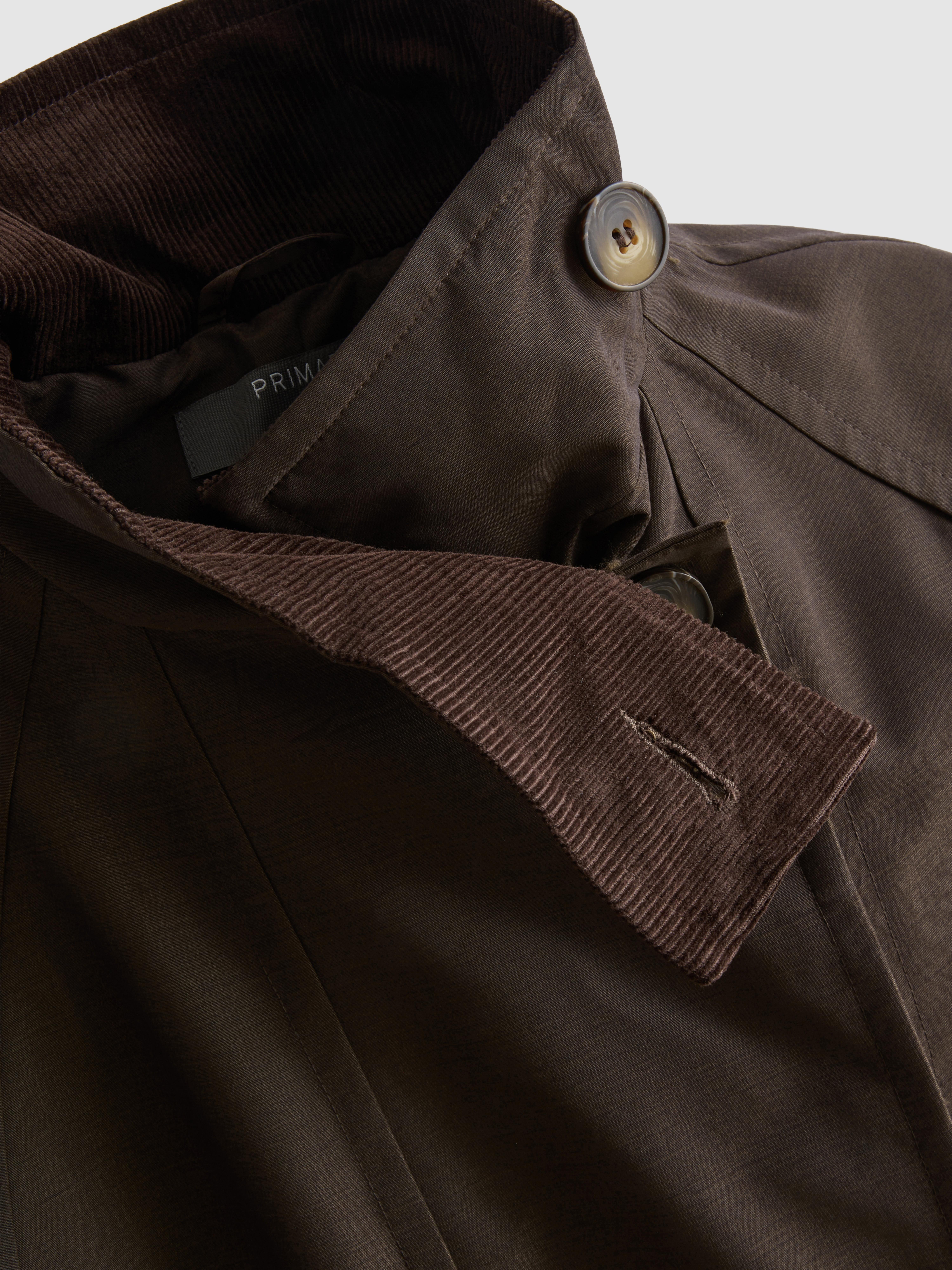 High Neckline Long Raincoat - Brown