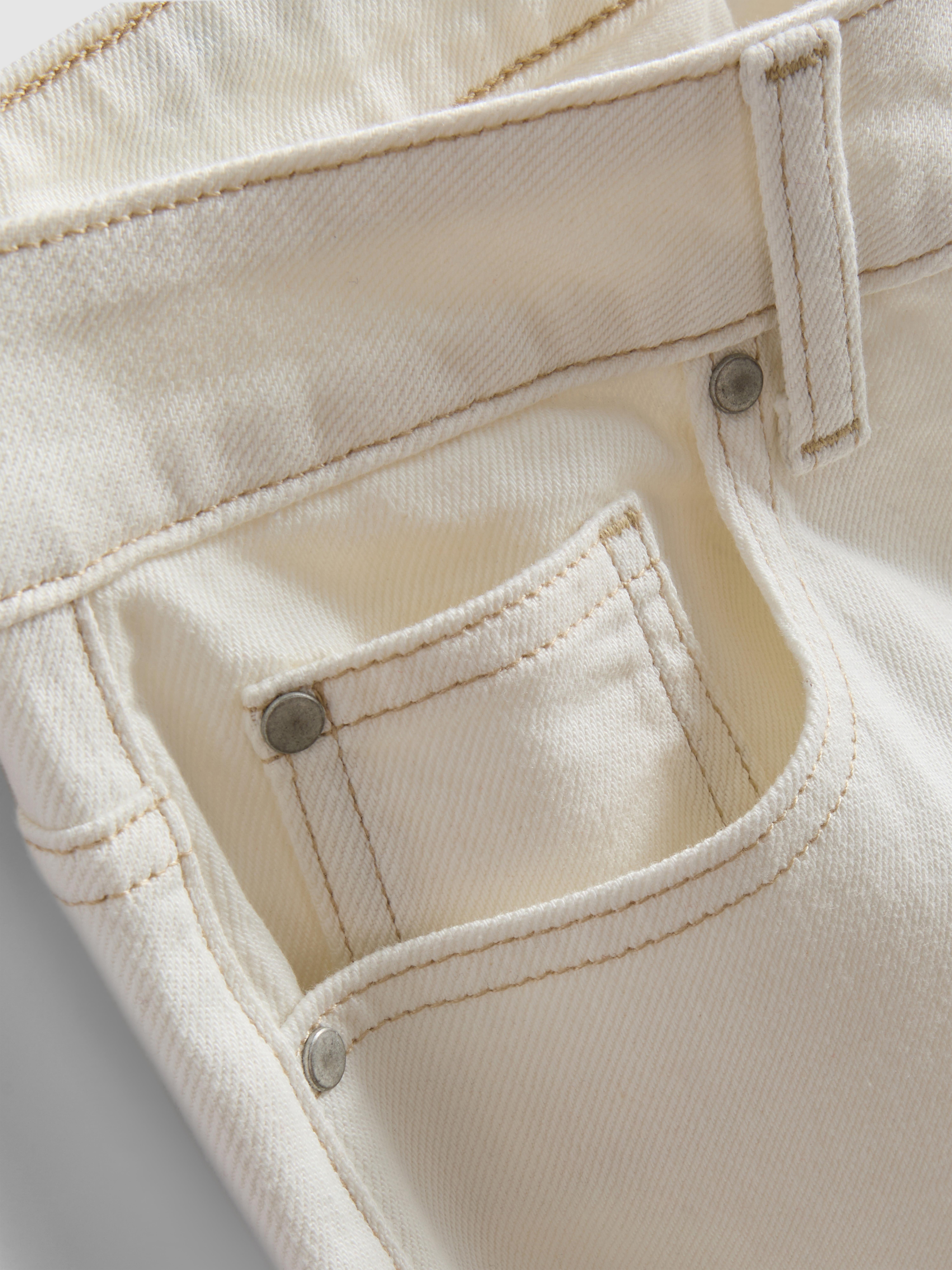 Cotton Denim Straight Leg Jeans - Ivory