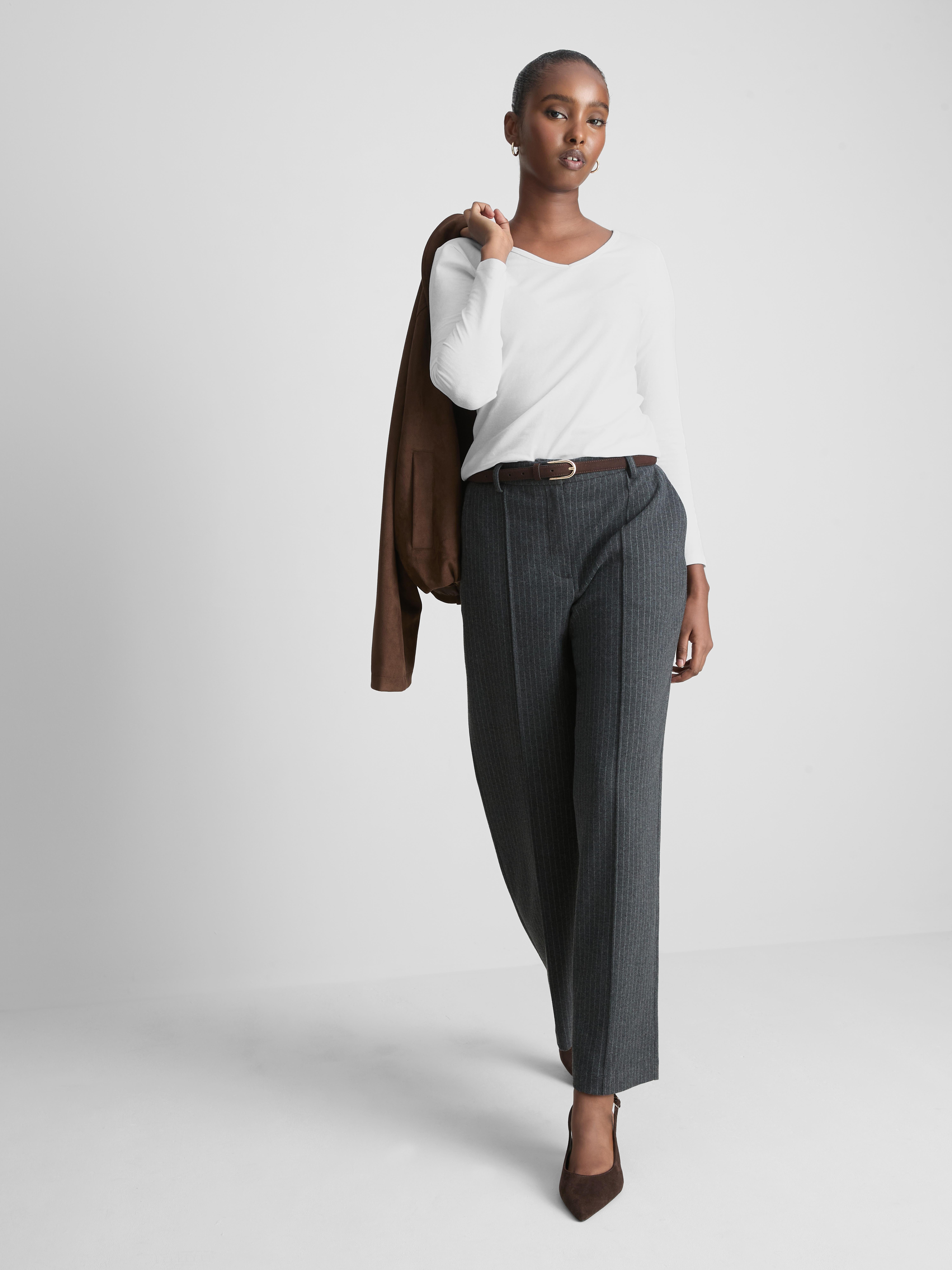 Cotton-Rich Long-Sleeve V-Neck Tee - White