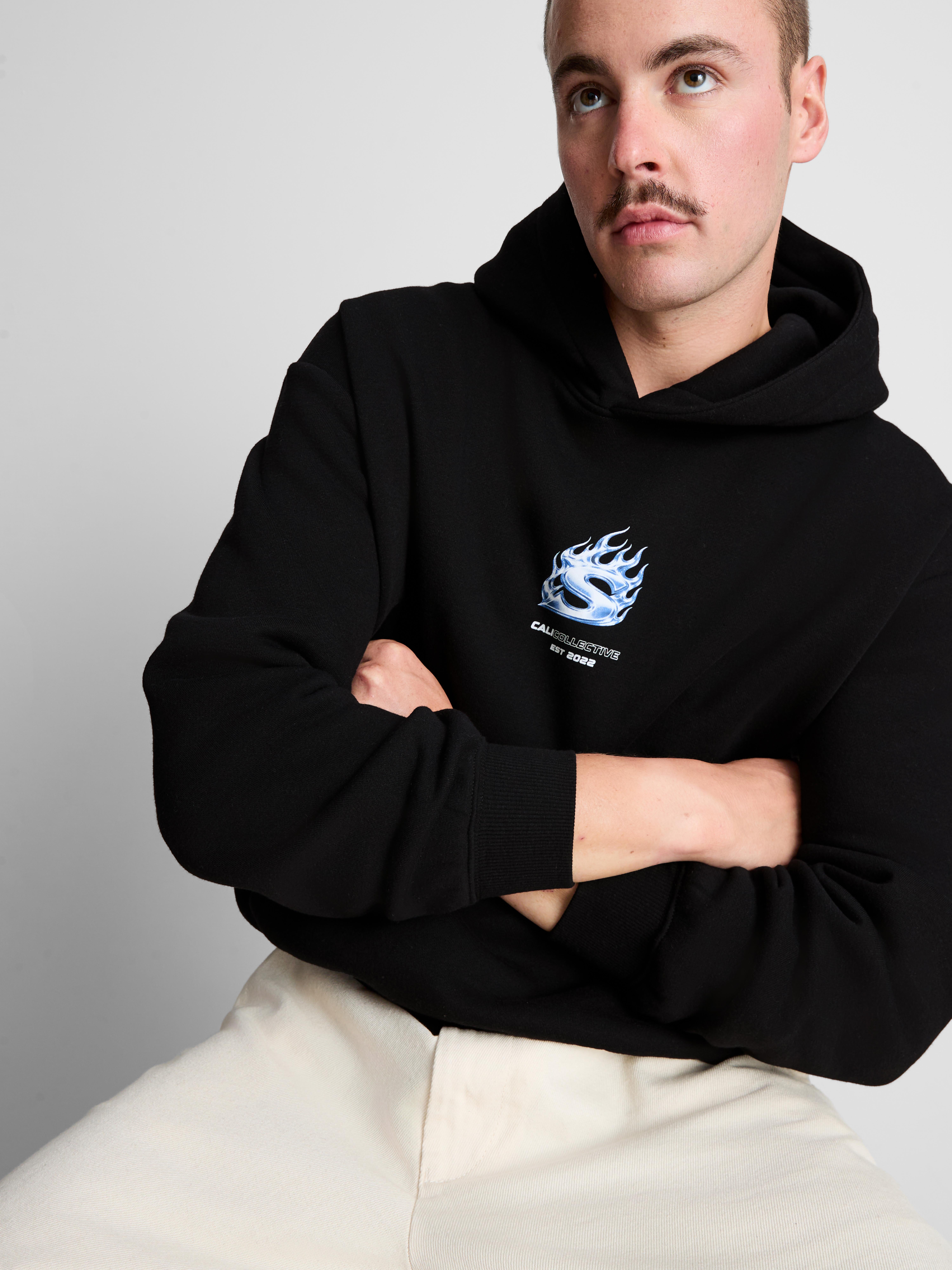 Cali Collective Cotton-Blend Graphic Hoodie - Black