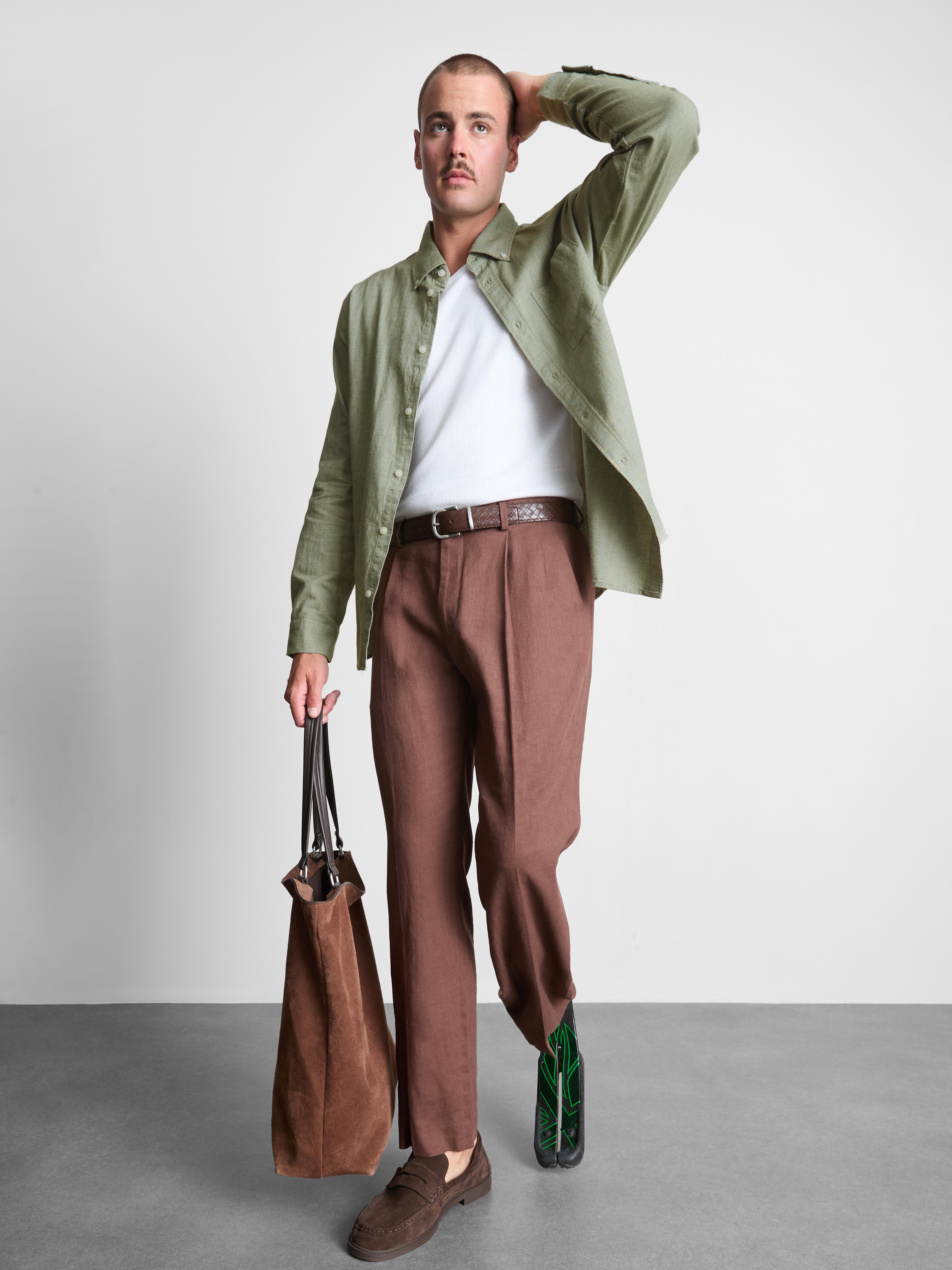 Pure Cotton Button-Down Shirt - Green