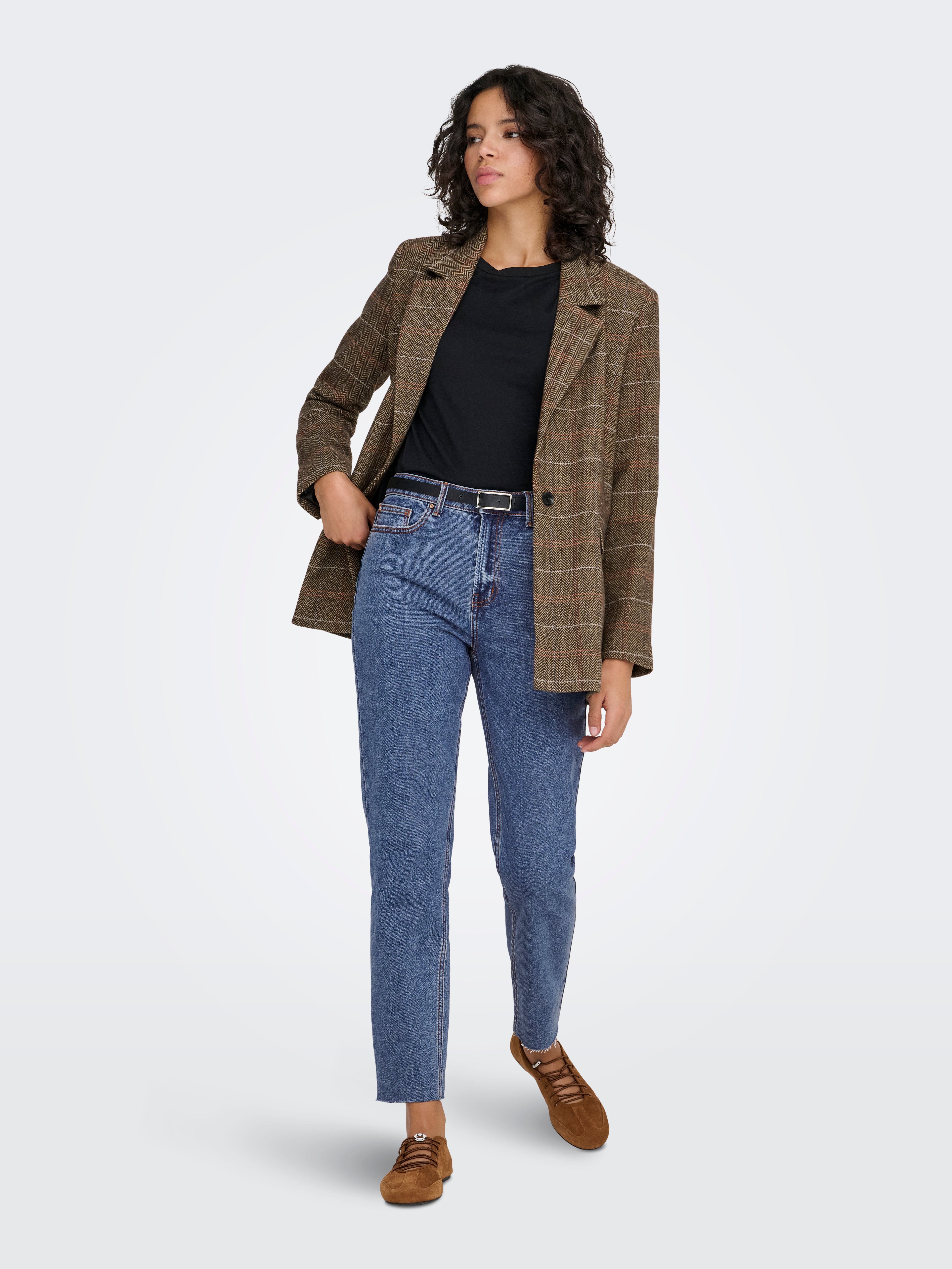 ONLEMILY High waist Straight Fit Cropped Jeans Dark Blue Denim
