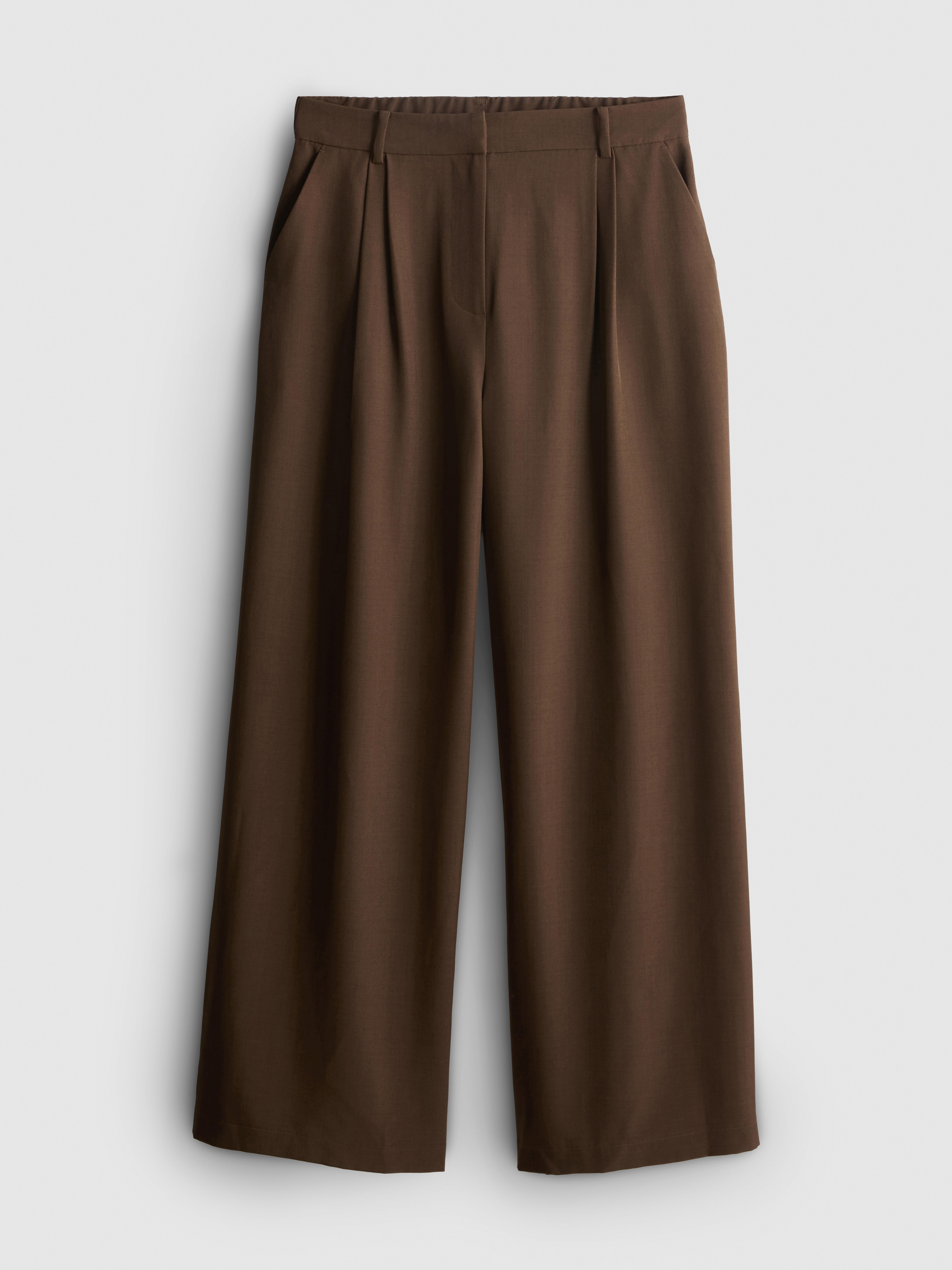 High Waisted Pleated Wide Leg Pants - Mocha