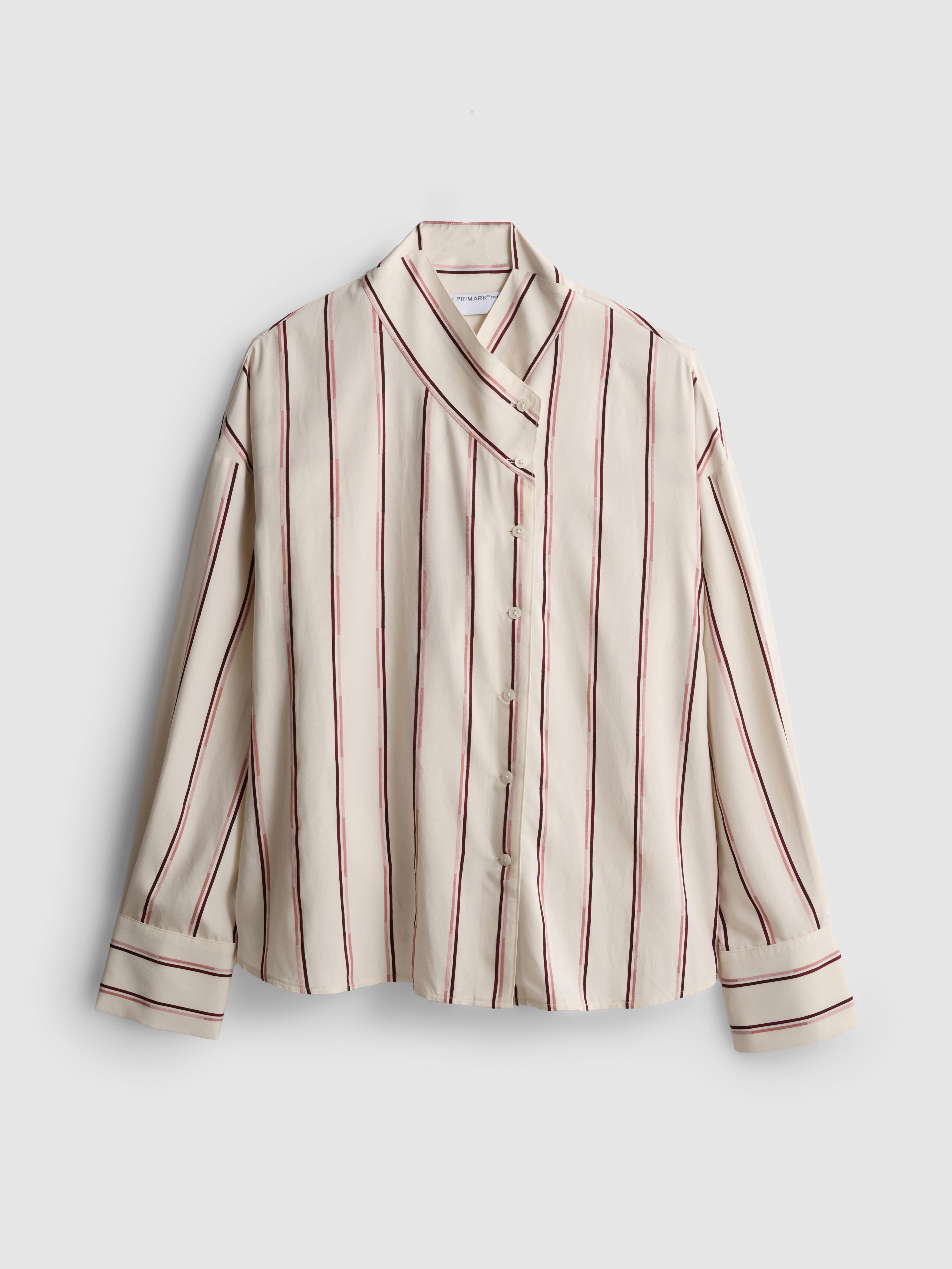 The Edit Asymmetrical Collar Striped Shirt - Wine