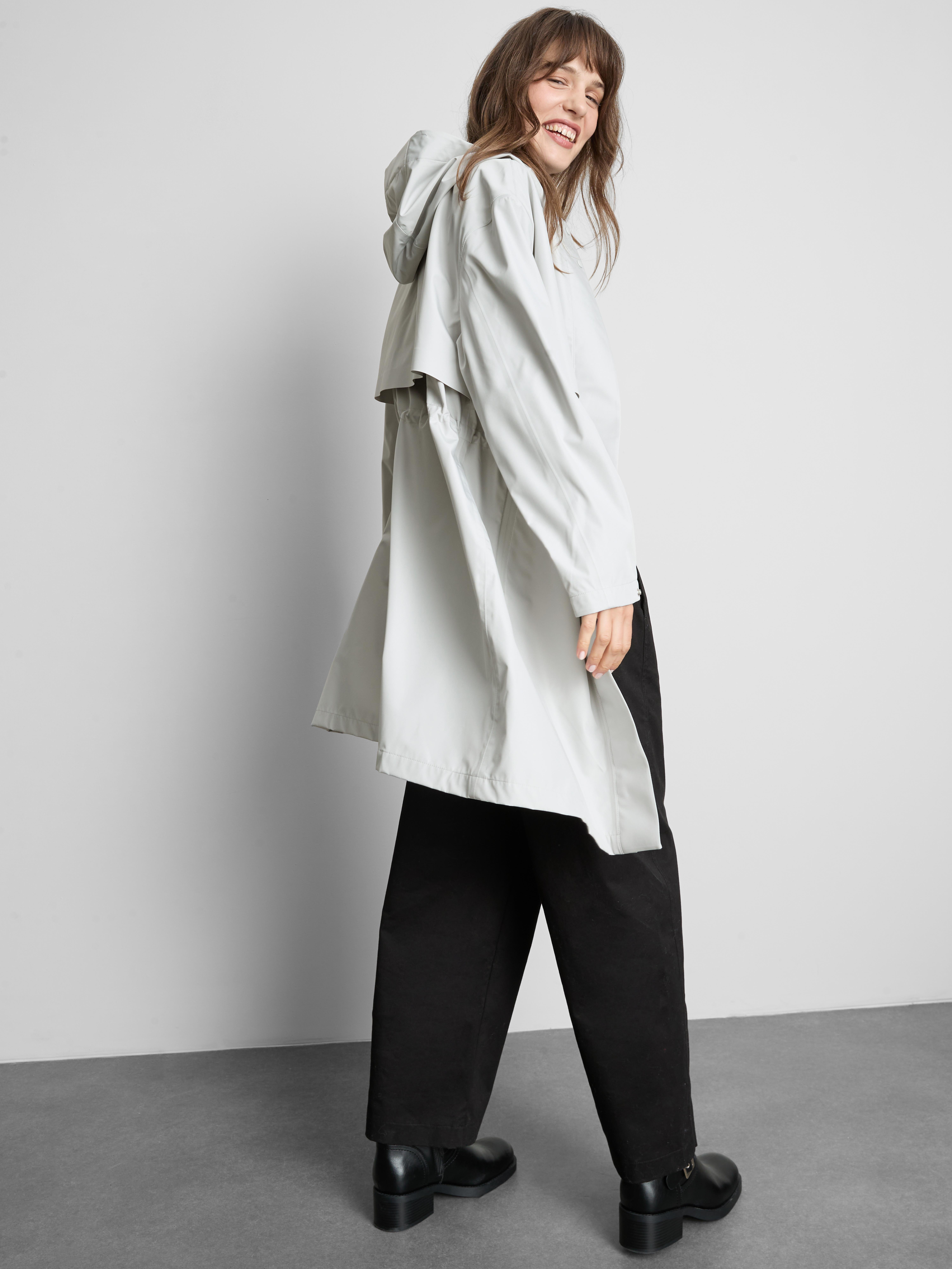 Cinch Detail Longline Raincoat - Light Gray